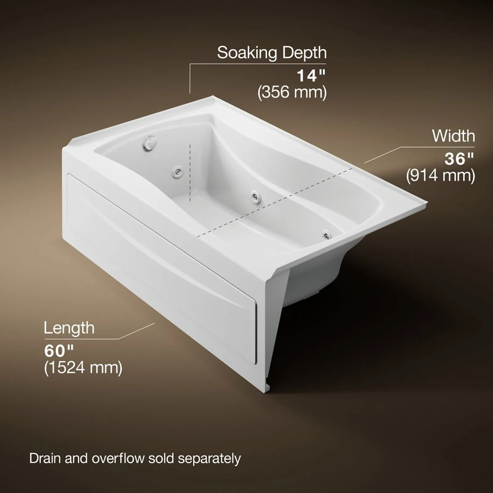 60" x 36" alcove heated whirlpool, left drain^Kohler Clearance