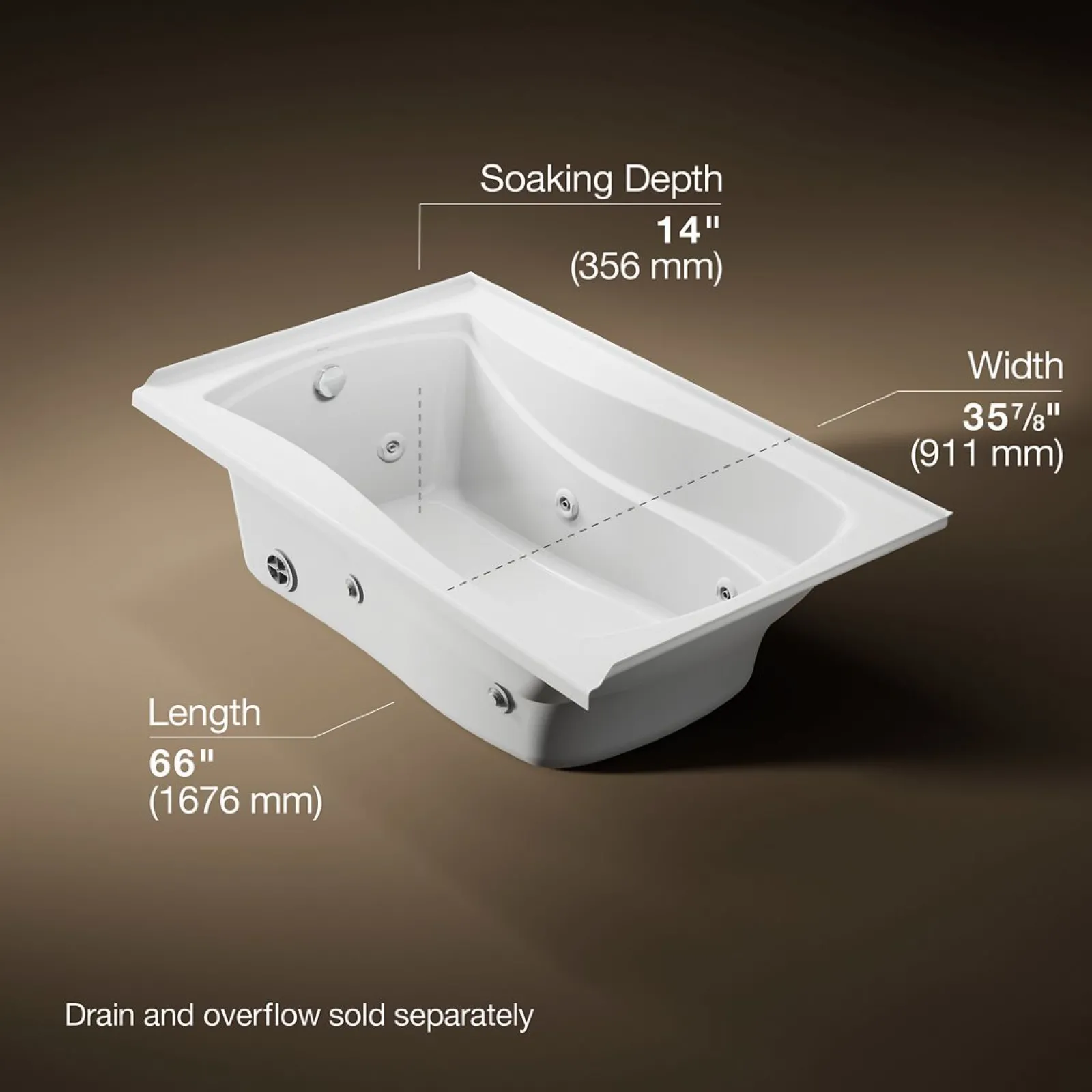 60" x 36" alcove heated whirlpool, left drain and heater^Kohler Discount