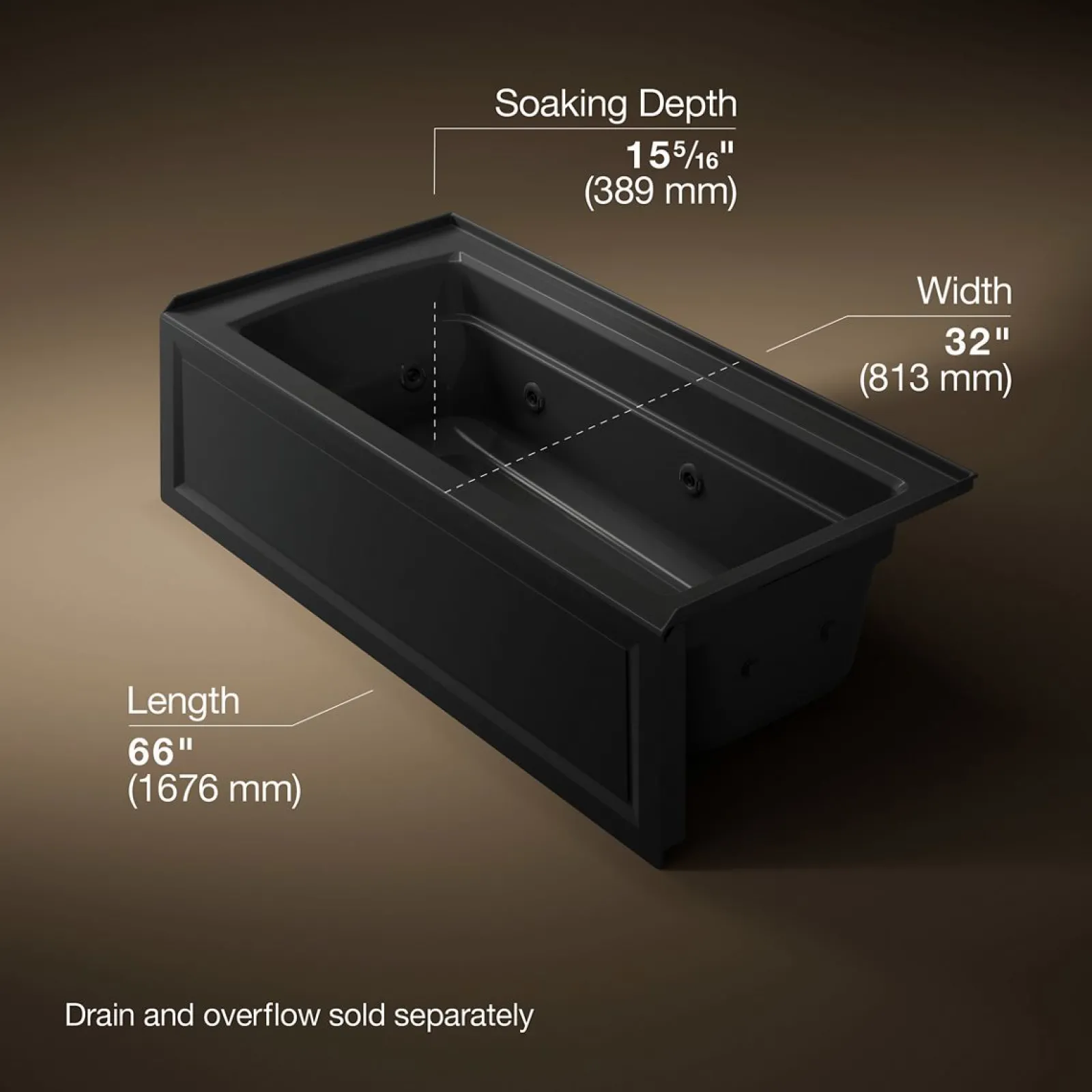 66" x 32" alcove heated whirlpool, right drain^Kohler