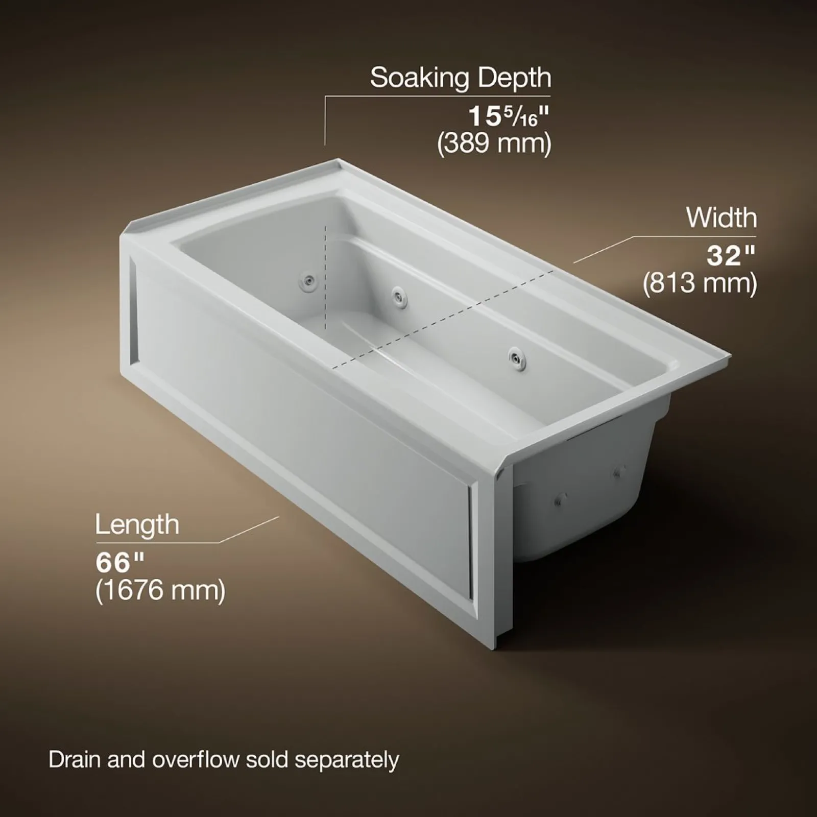 66" x 32" alcove heated whirlpool, right drain^Kohler