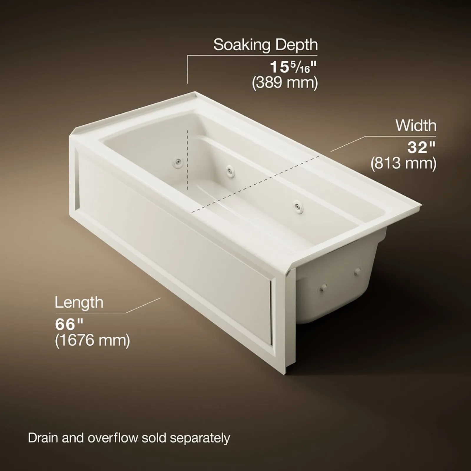66" x 32" alcove heated whirlpool, right drain^Kohler