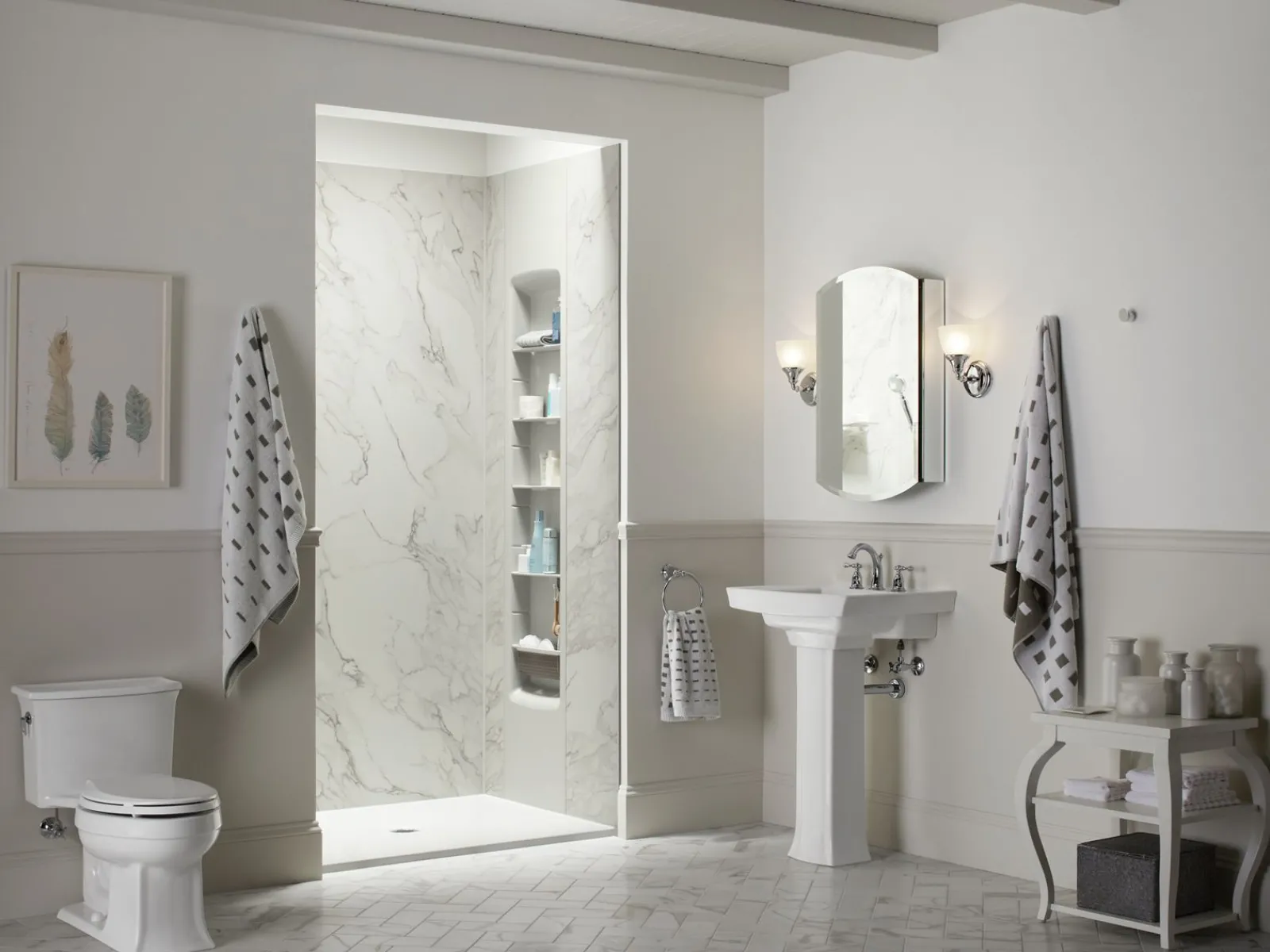 48" x 36" alcove shower base, center drain^Kohler Discount