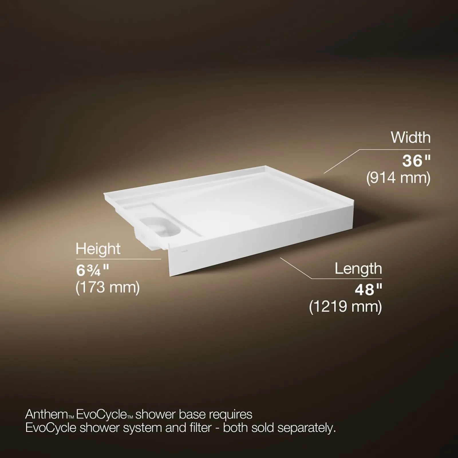 48" x 36" alcove shower base, left drain^Kohler Outlet