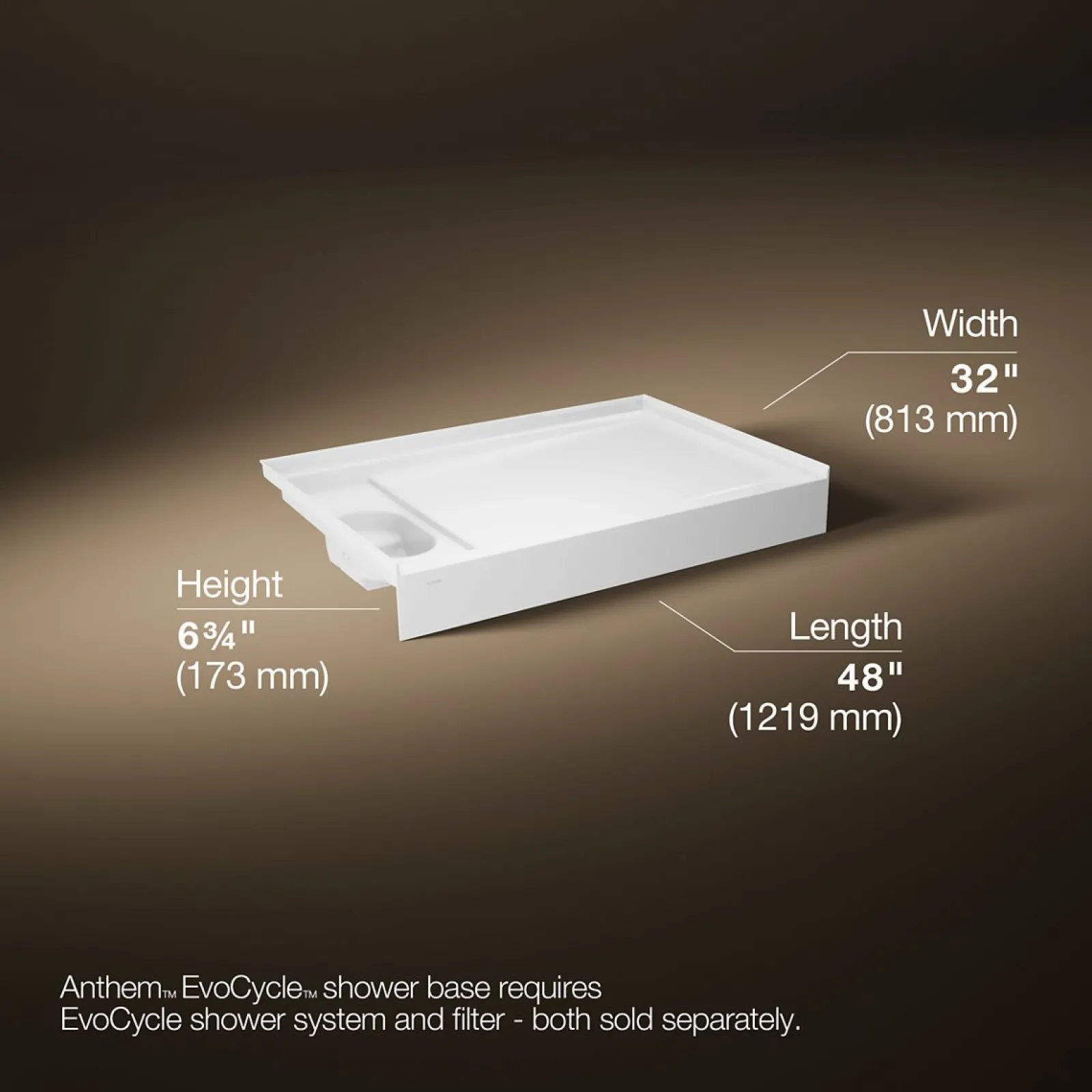 48" x 32" alcove shower base, left drain^Kohler