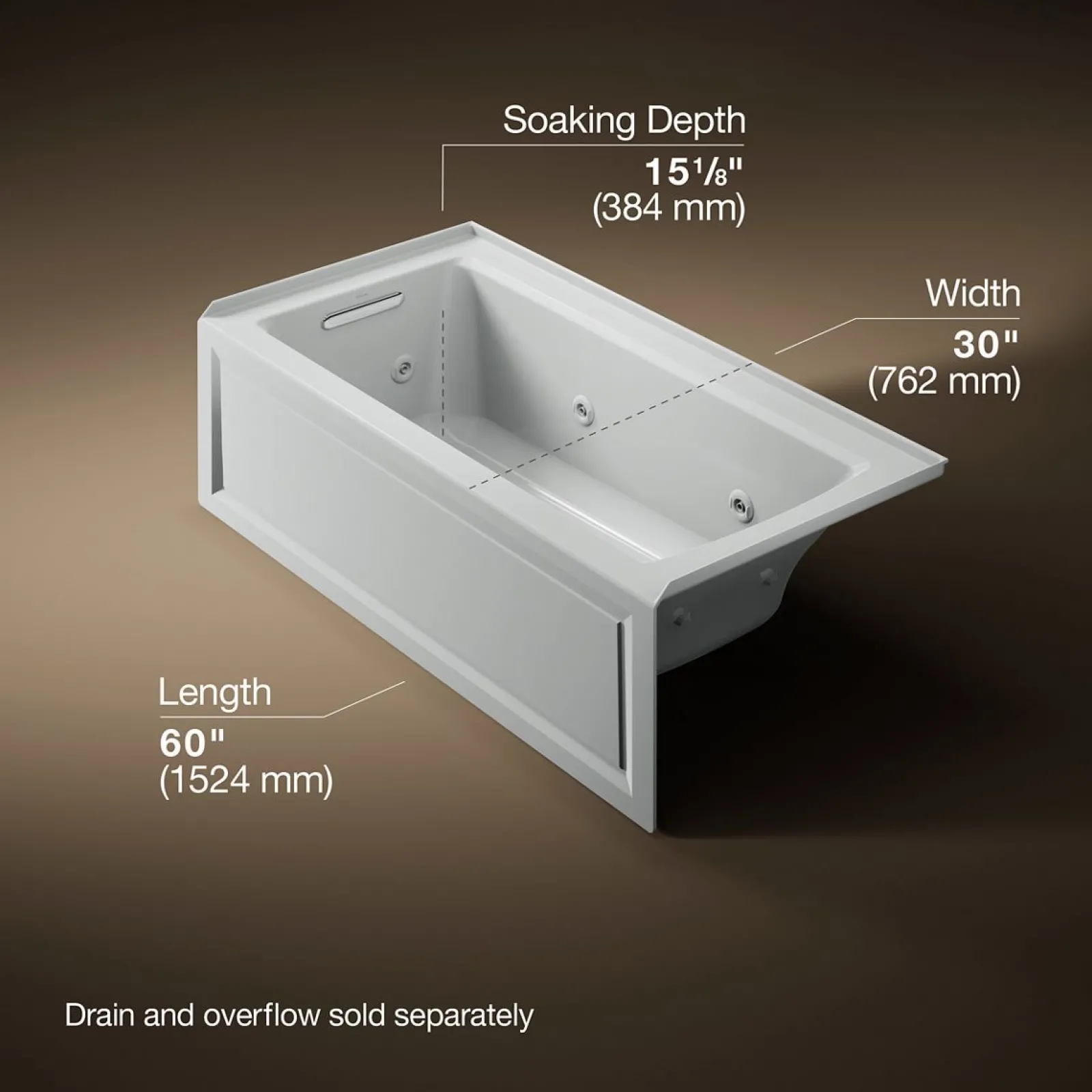 60" x 30" alcove whirlpool bath, left drain^Kohler Clearance