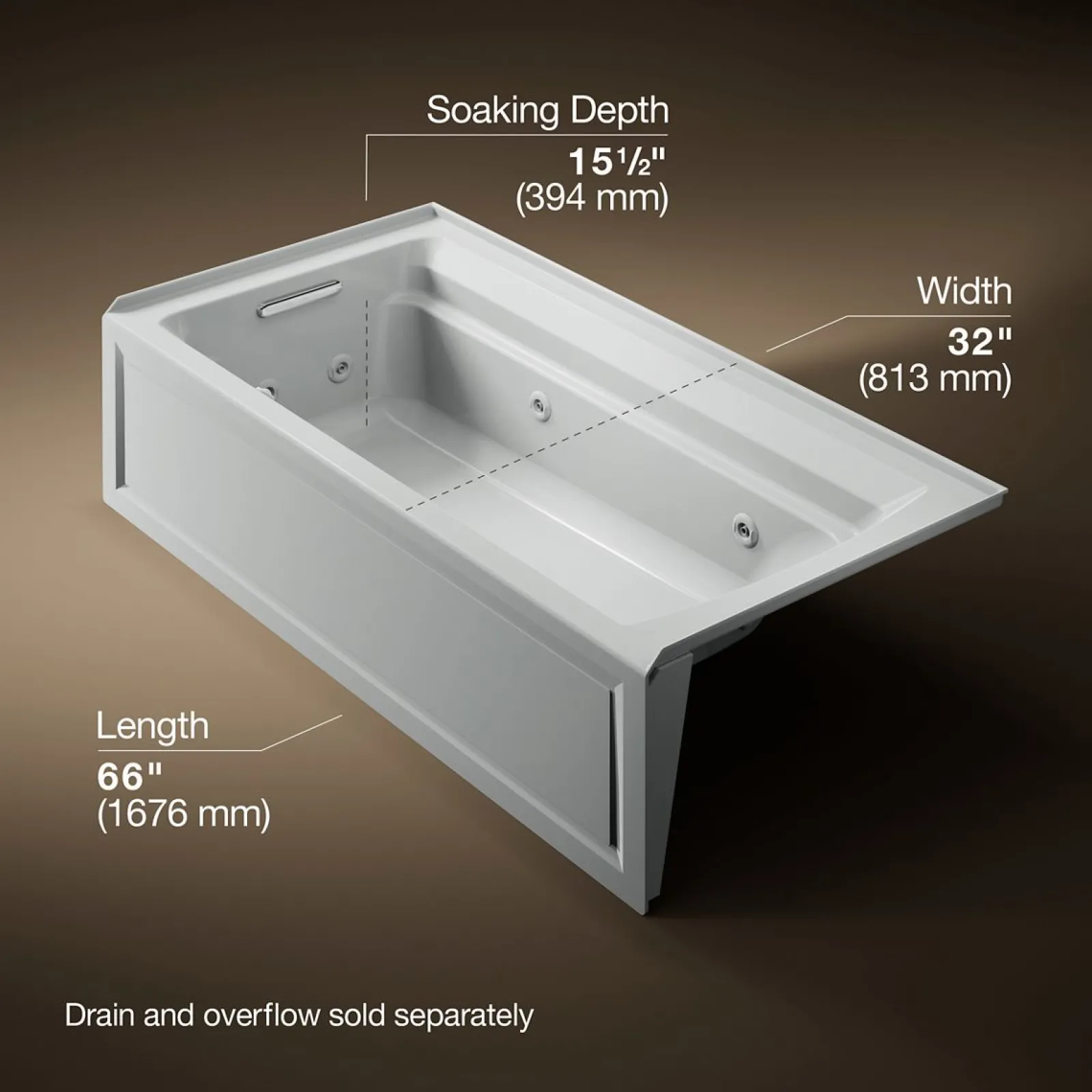 72" x 36" alcove whirlpool bath with alcove, left drain^Kohler