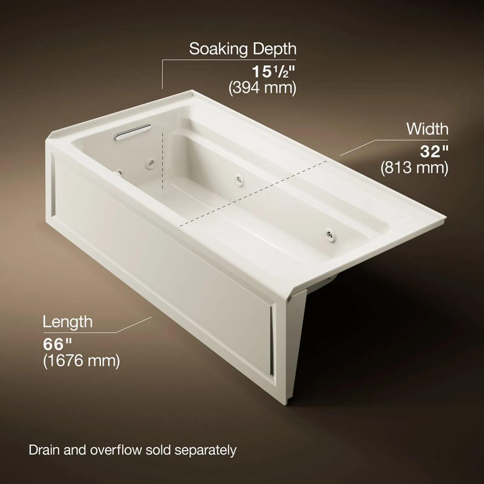 72" x 36" alcove whirlpool bath with alcove, left drain^Kohler