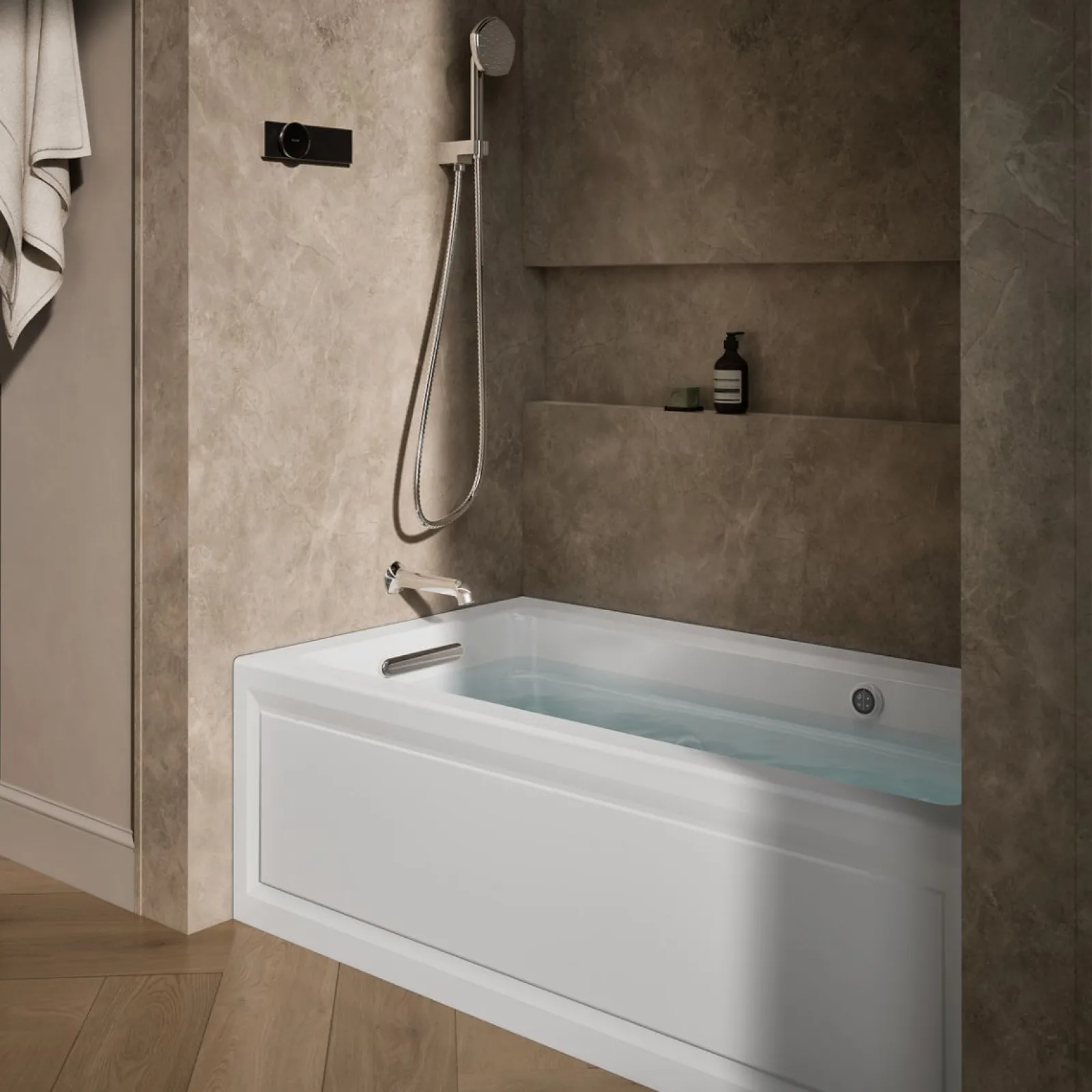 60" x 32" alcove whirlpool bath with Bask® heated surface, alcove left drain^Kohler