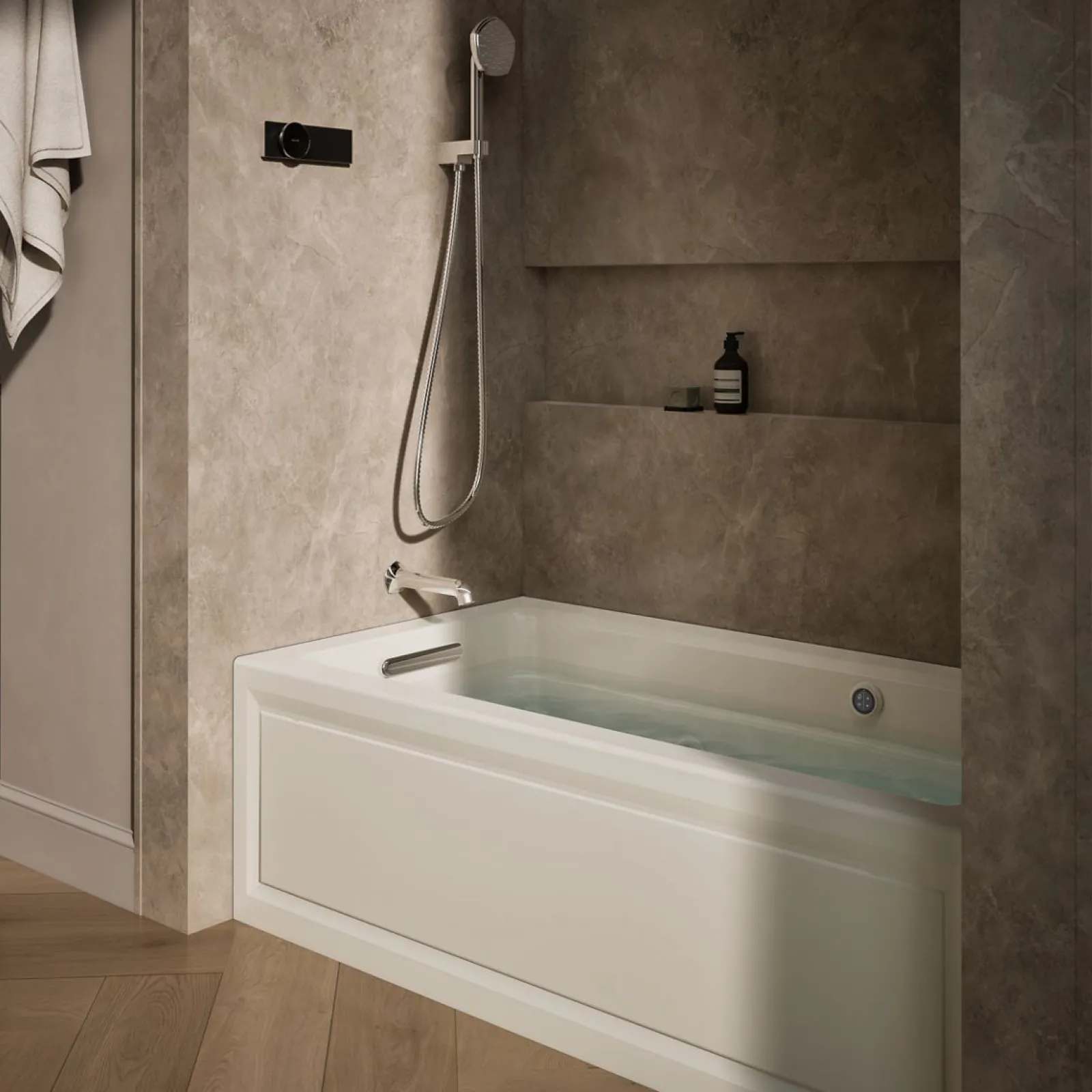 60" x 32" alcove whirlpool bath with Bask® heated surface, alcove left drain^Kohler