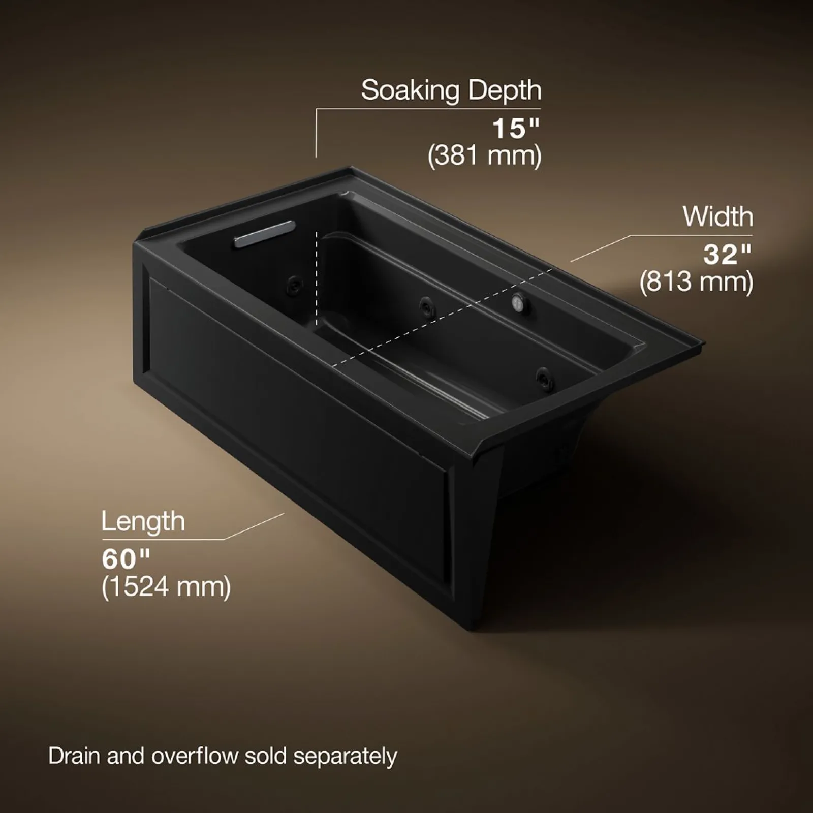 60" x 32" alcove whirlpool bath with Bask® heated surface, alcove left drain^Kohler