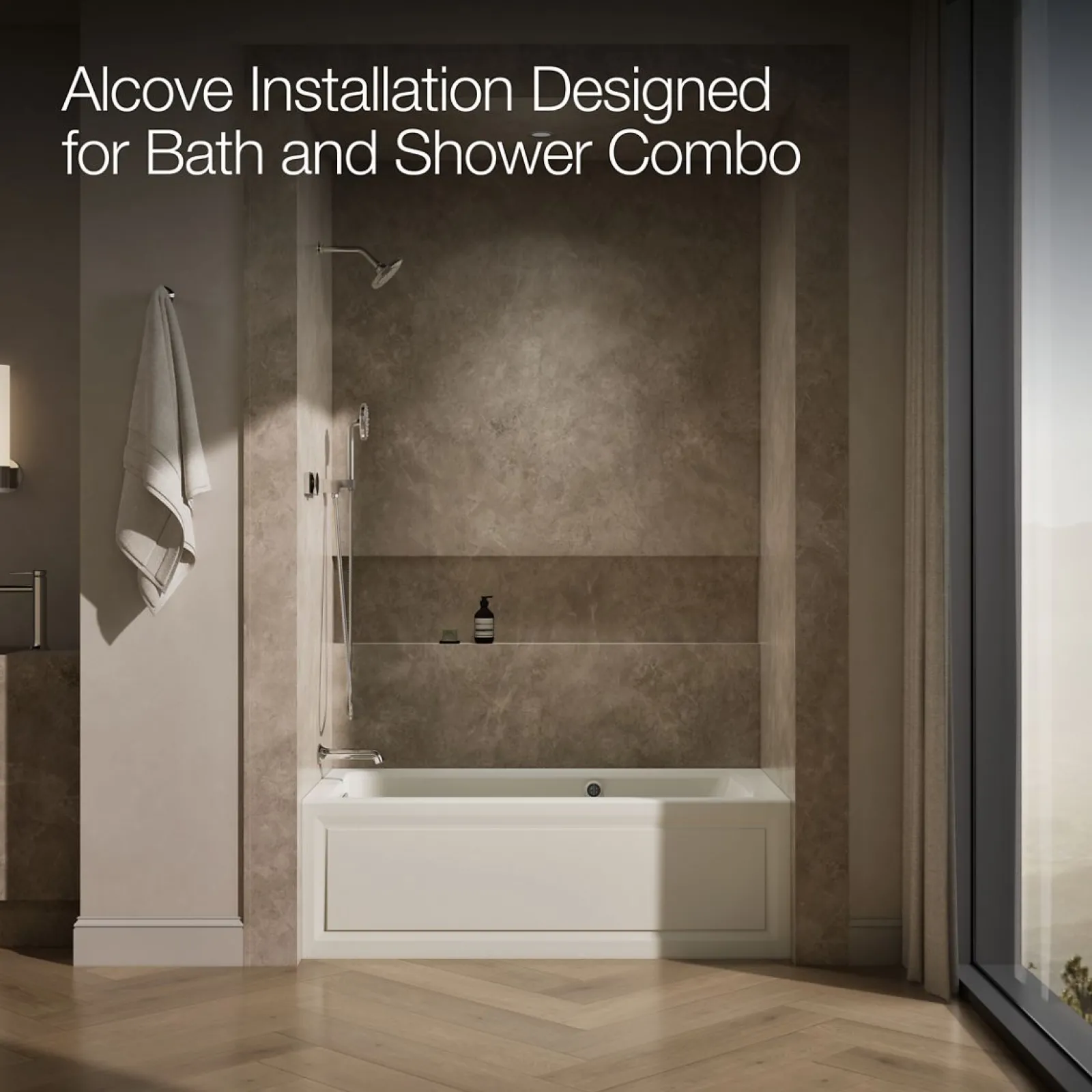 60" x 32" alcove whirlpool bath with Bask® heated surface, alcove left drain^Kohler