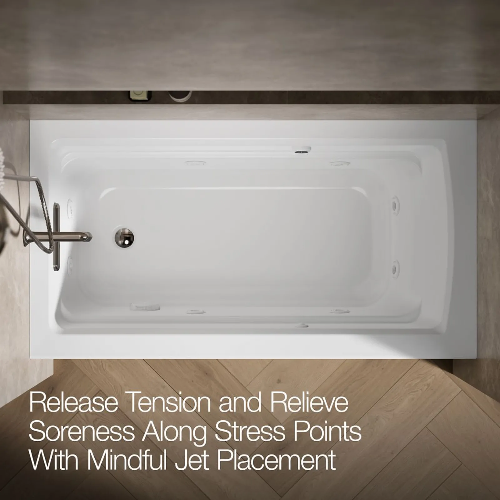 60" x 32" alcove whirlpool bath with Bask® heated surface, alcove left drain^Kohler