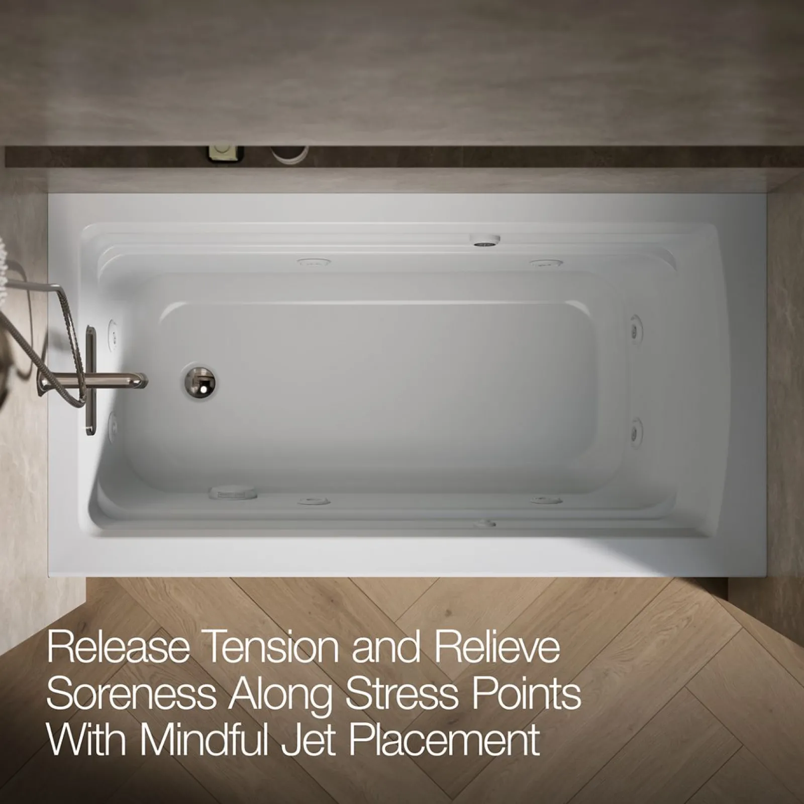 60" x 32" alcove whirlpool bath with Bask® heated surface, alcove left drain^Kohler