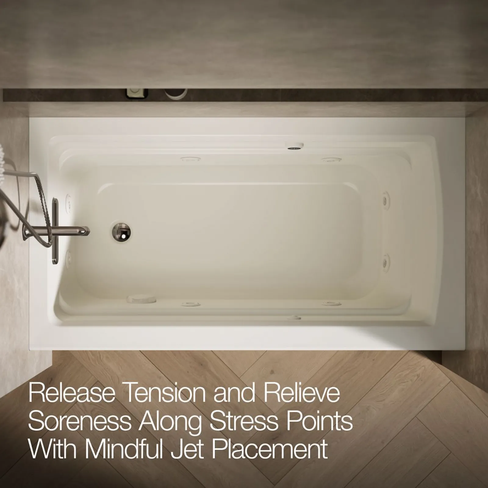 60" x 32" alcove whirlpool bath with Bask® heated surface, alcove left drain^Kohler