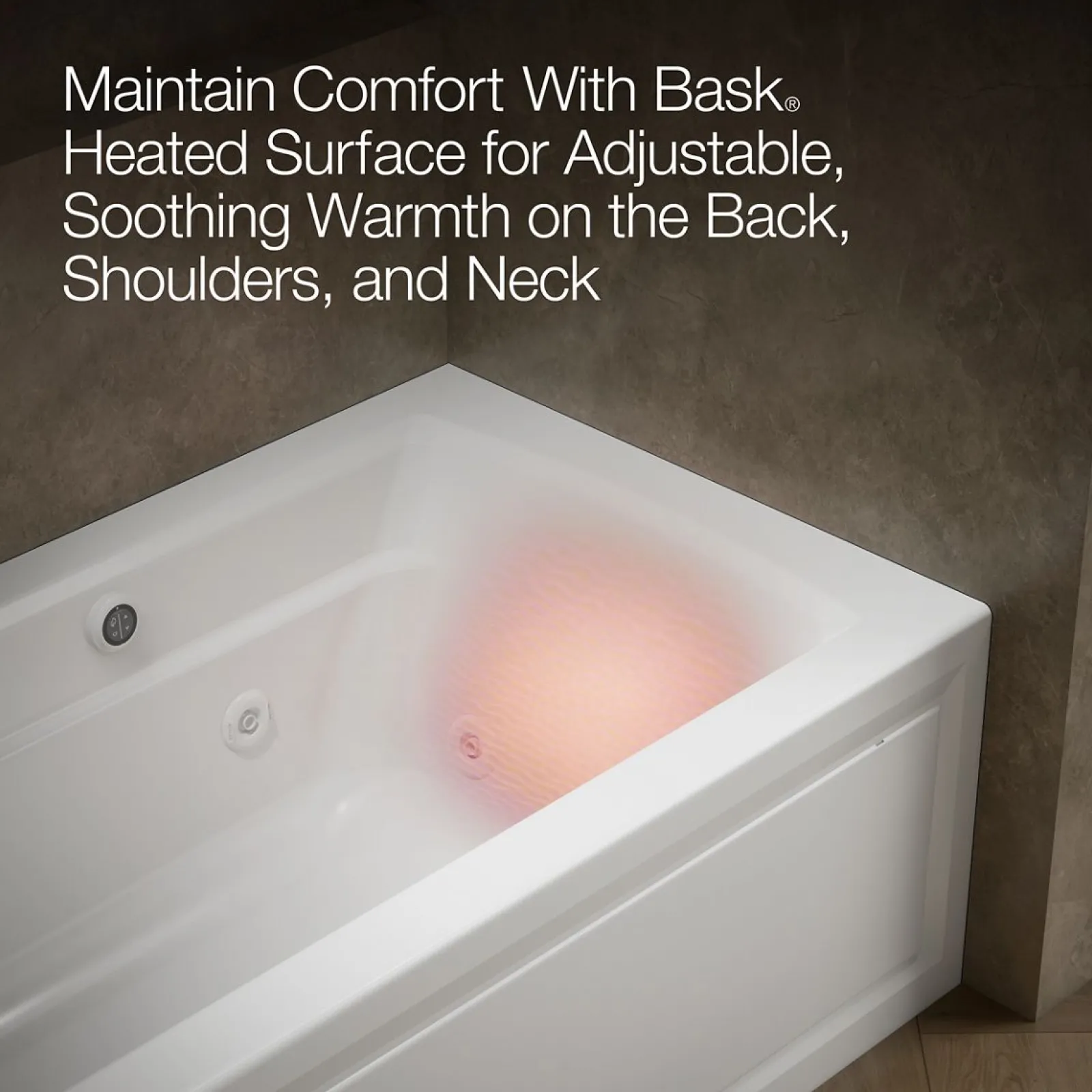 60" x 32" alcove whirlpool bath with Bask® heated surface, alcove left drain^Kohler