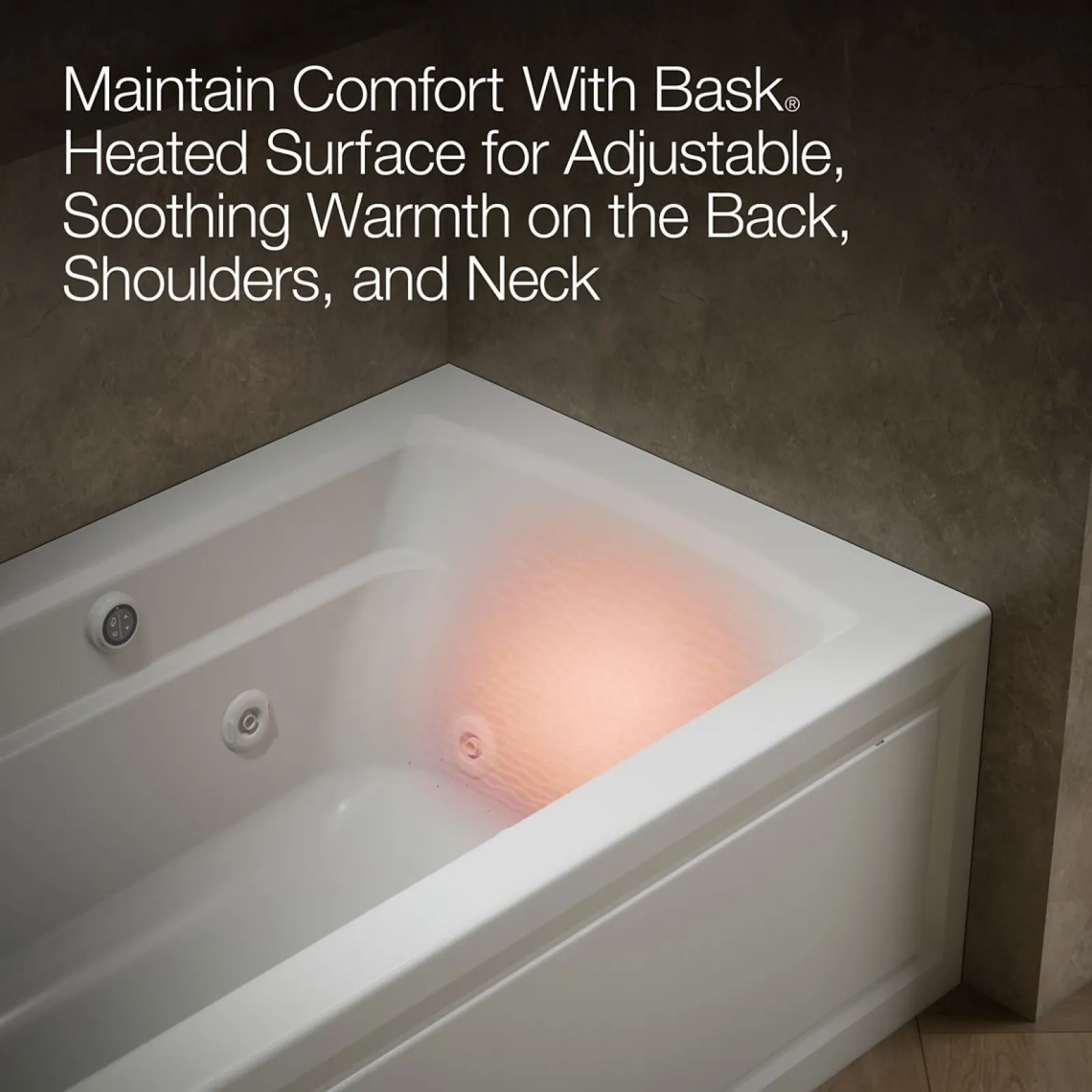 60" x 32" alcove whirlpool bath with Bask® heated surface, alcove left drain^Kohler