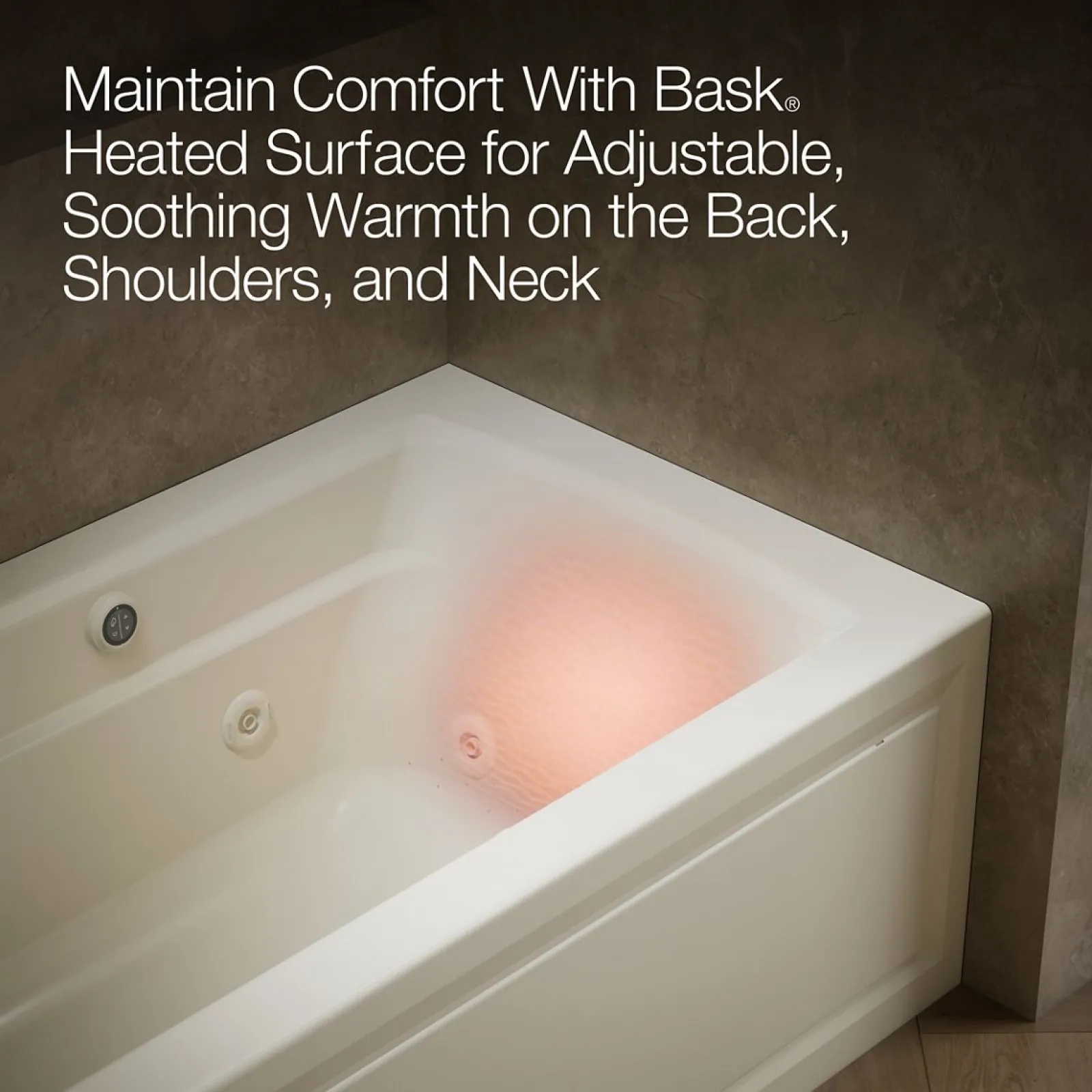 60" x 32" alcove whirlpool bath with Bask® heated surface, alcove left drain^Kohler