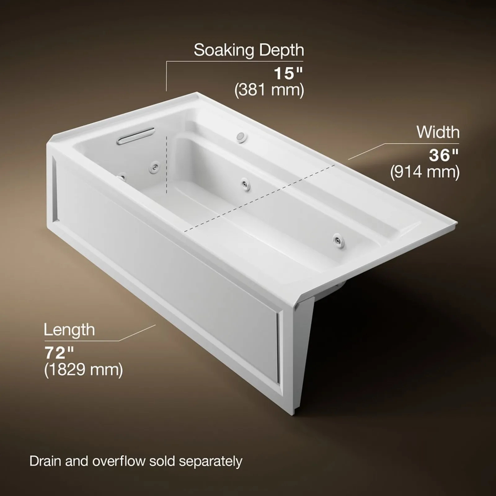 72" x 36" alcove whirlpool bath with Bask® heated surface, left drain^Kohler