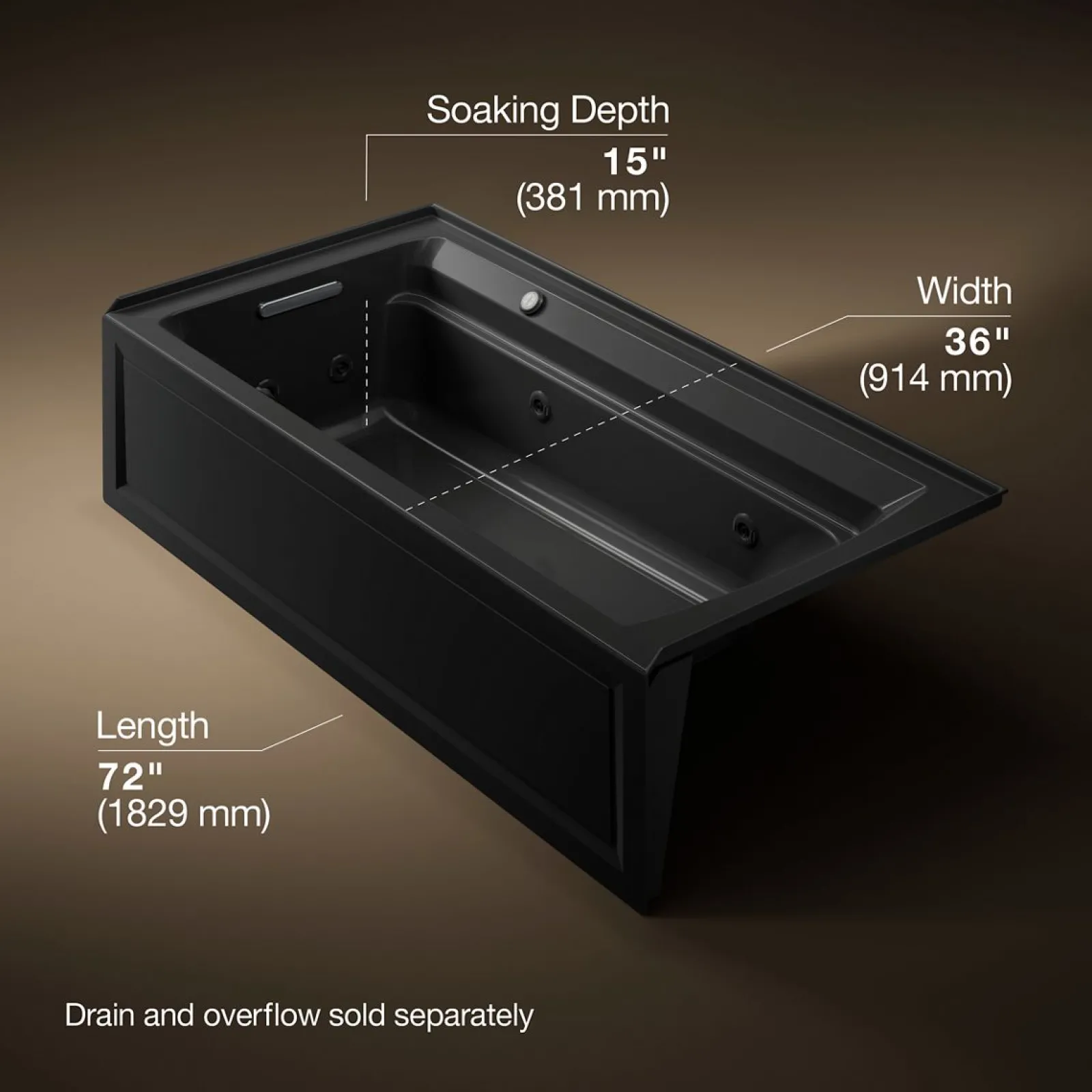 72" x 36" alcove whirlpool bath with Bask® heated surface, left drain^Kohler