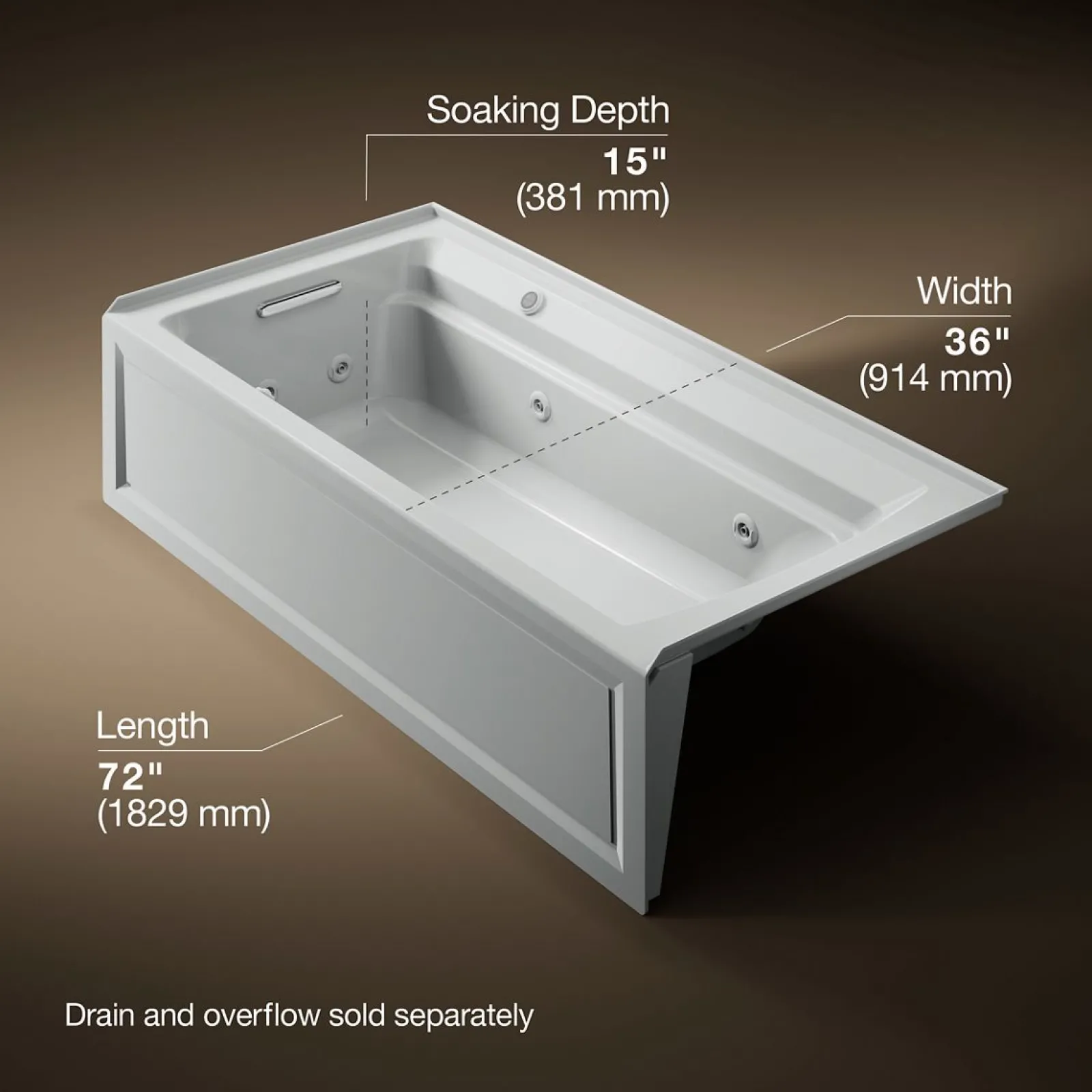 72" x 36" alcove whirlpool bath with Bask® heated surface, left drain^Kohler