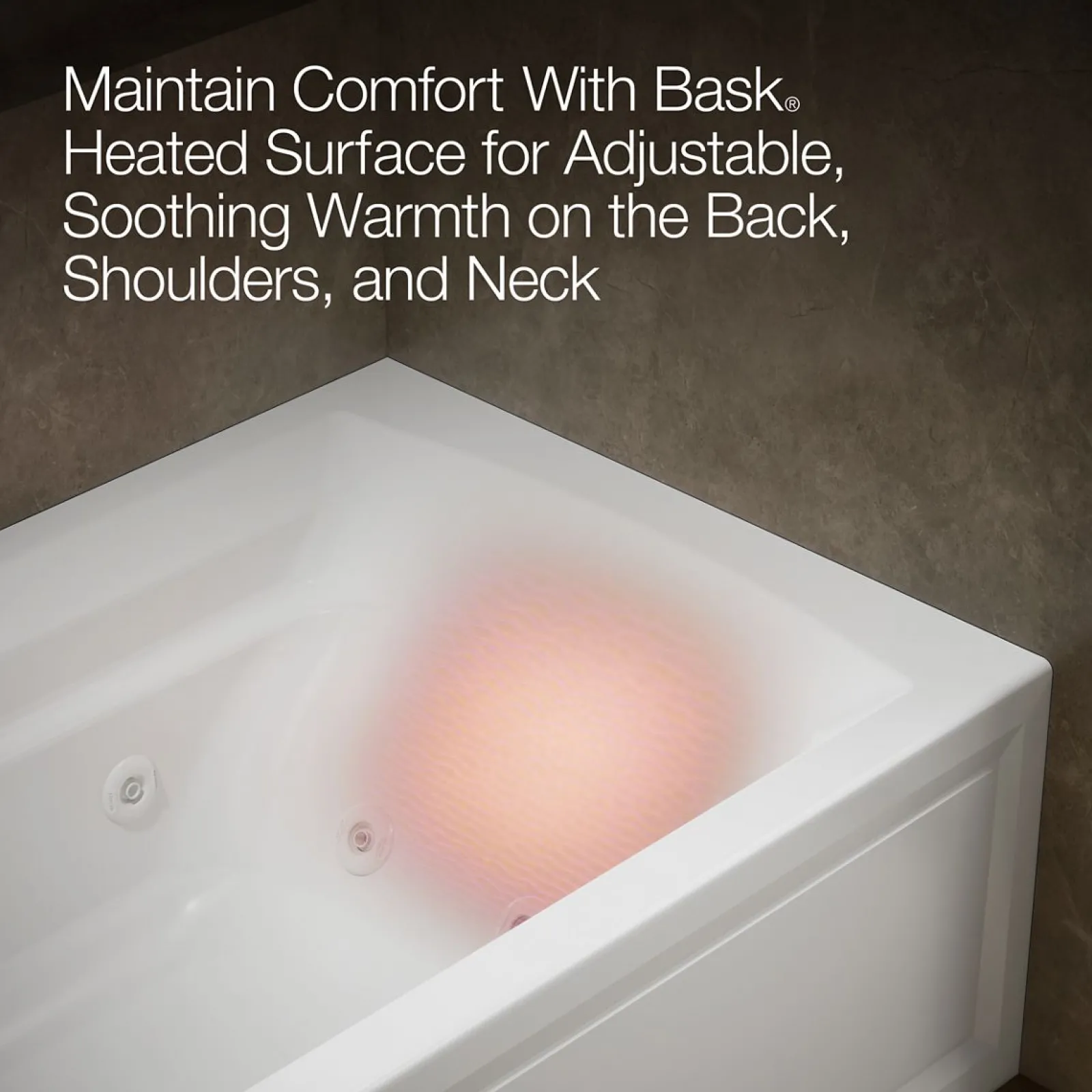 72" x 36" alcove whirlpool bath with Bask® heated surface, left drain^Kohler