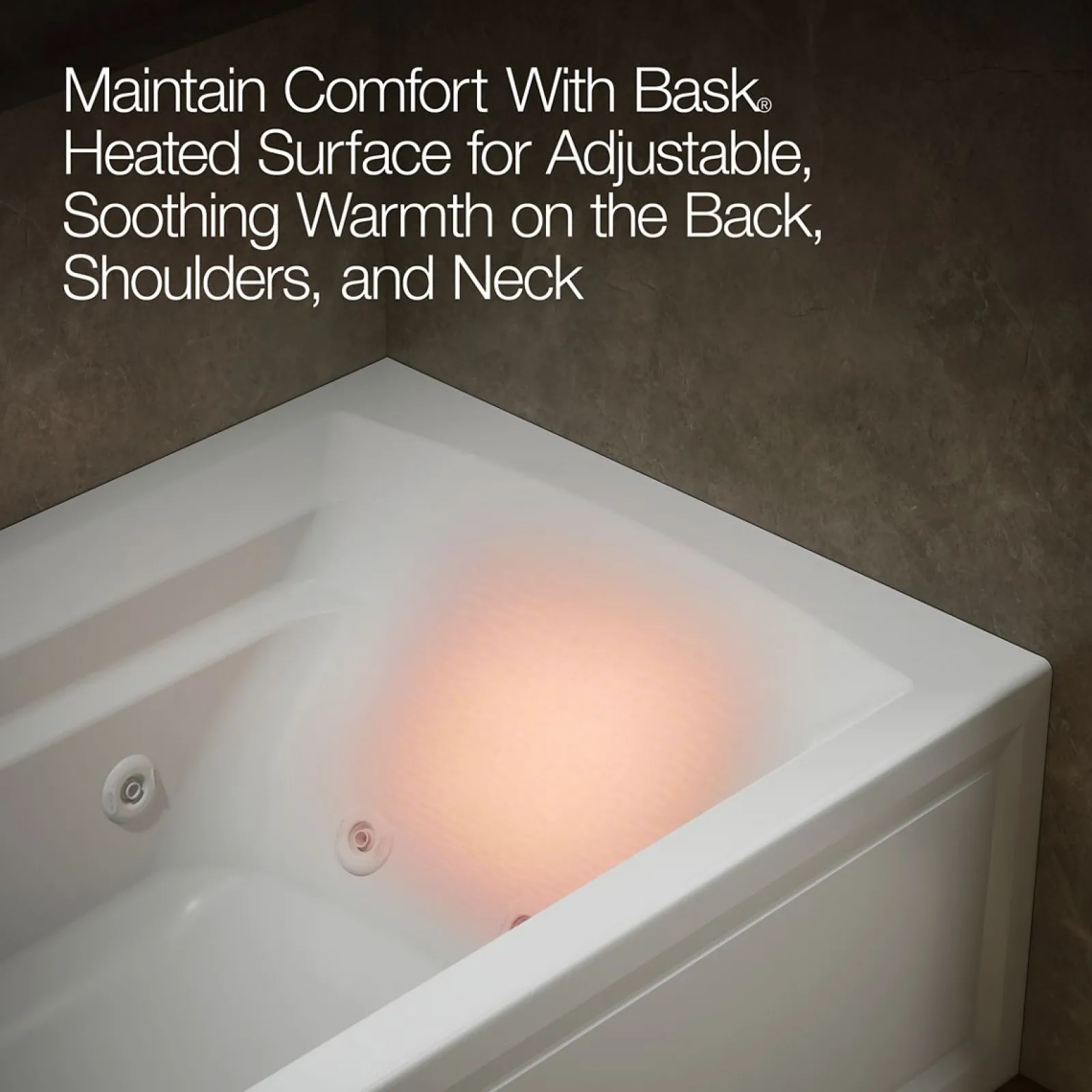 72" x 36" alcove whirlpool bath with Bask® heated surface, left drain^Kohler