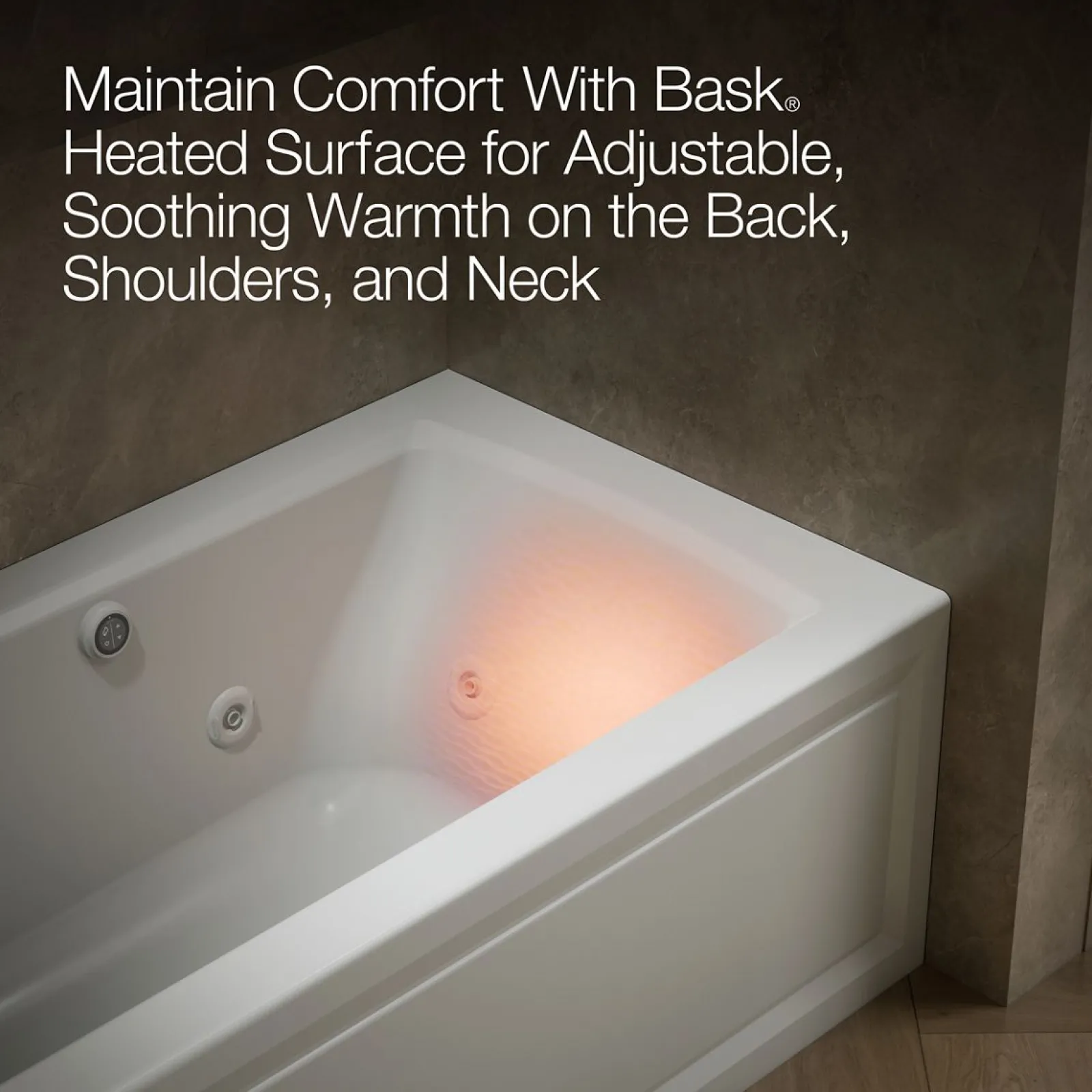 60" x 30" alcove whirlpool bath with Bask® heated surface, left drain^Kohler Best