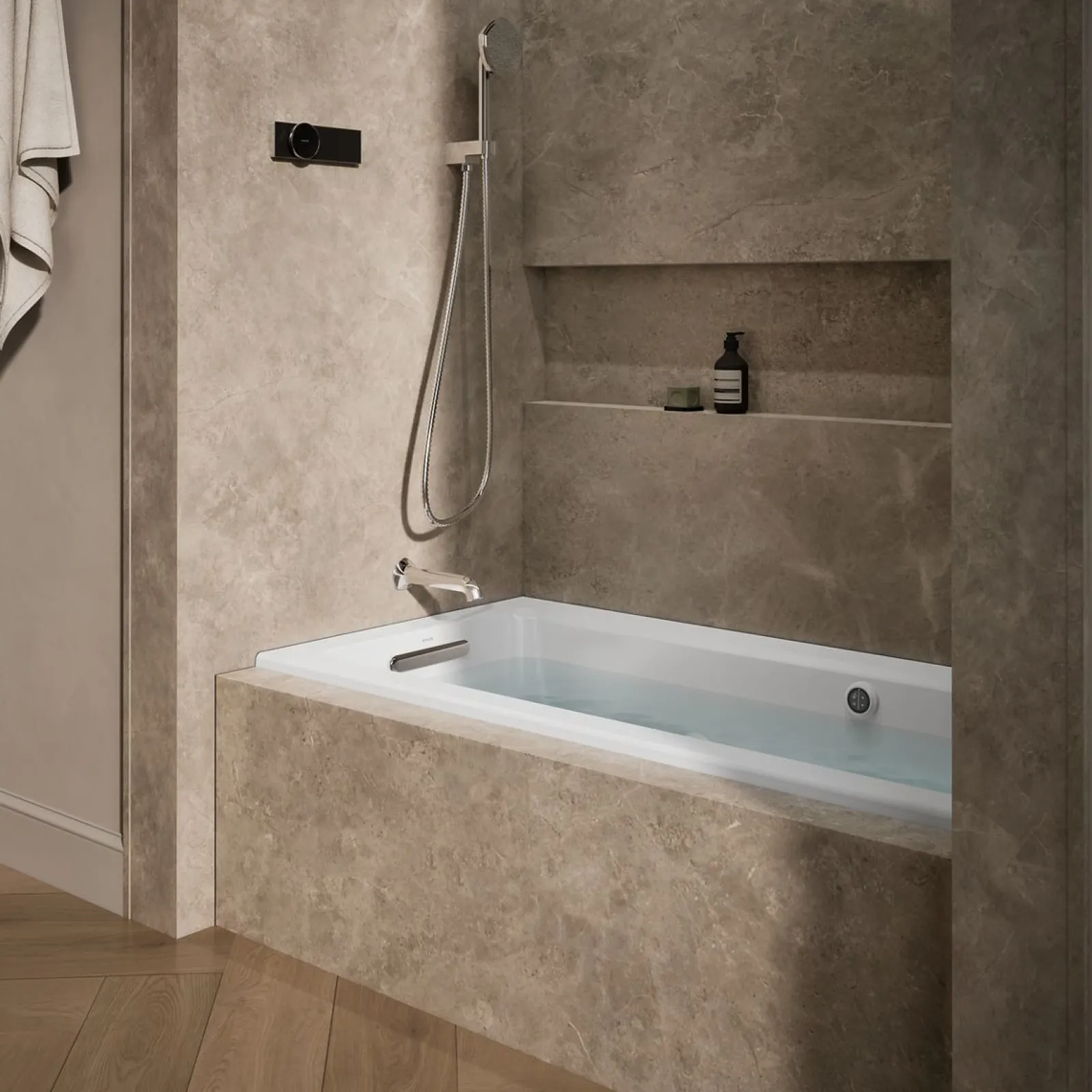 60" x 30" alcove whirlpool bath with Bask® heated surface, left drain^Kohler