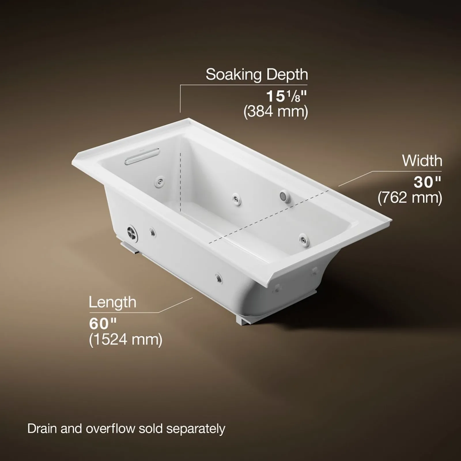60" x 30" alcove whirlpool bath with Bask® heated surface, left drain^Kohler