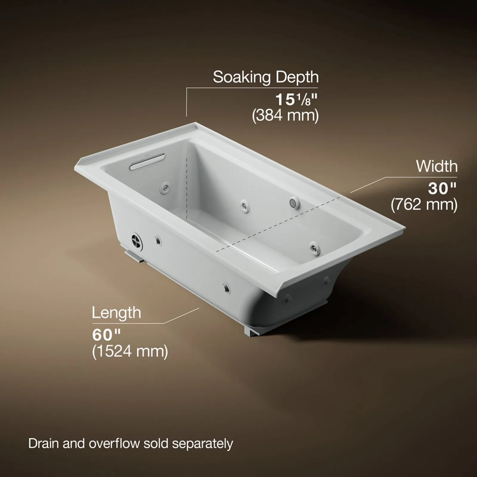 60" x 30" alcove whirlpool bath with Bask® heated surface, left drain^Kohler