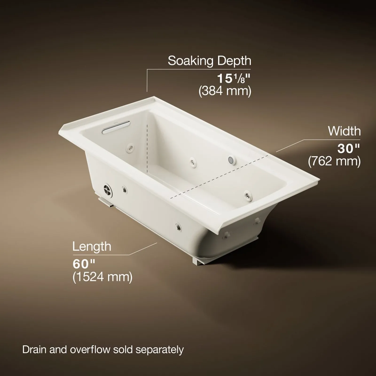 60" x 30" alcove whirlpool bath with Bask® heated surface, left drain^Kohler