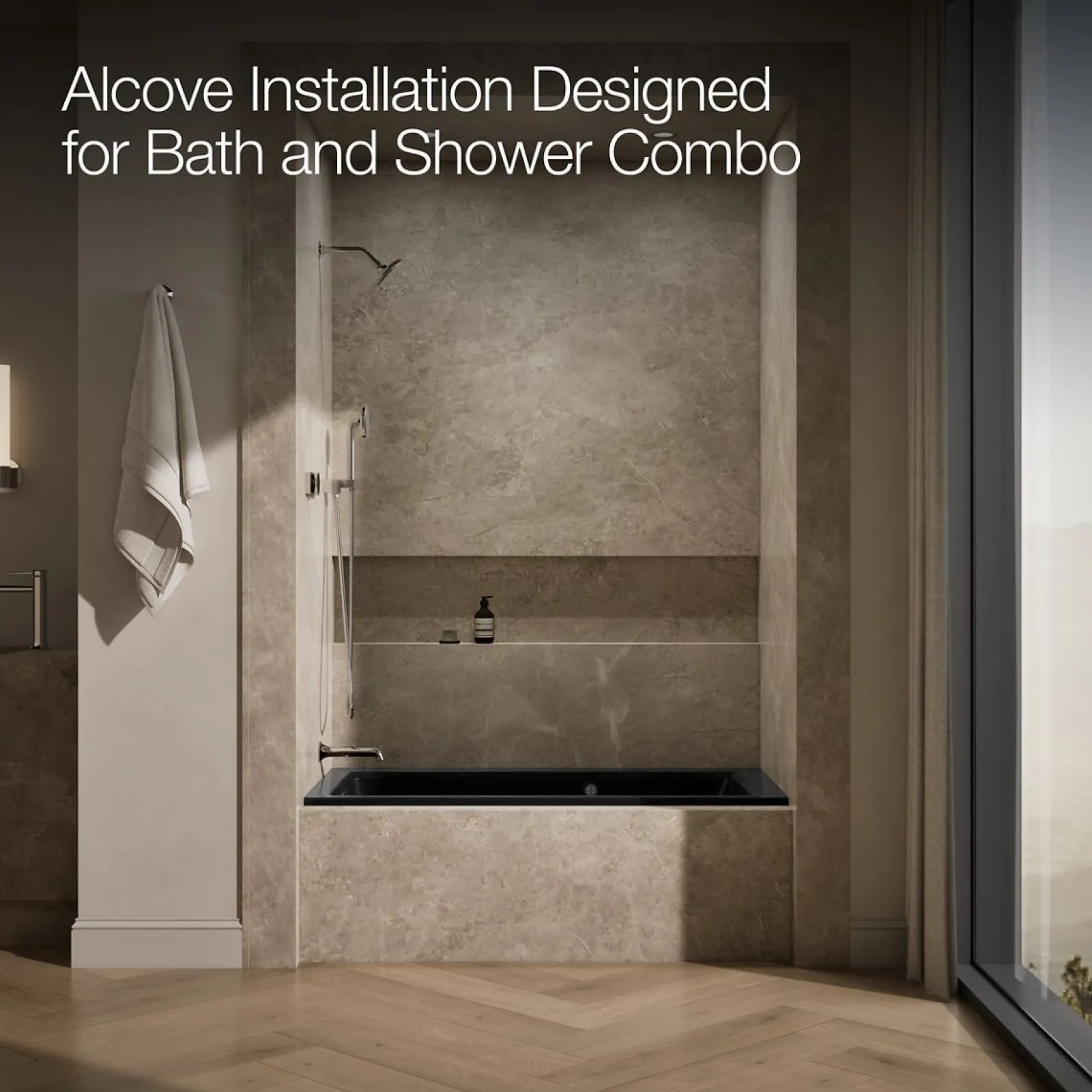 60" x 30" alcove whirlpool bath with Bask® heated surface, left drain^Kohler
