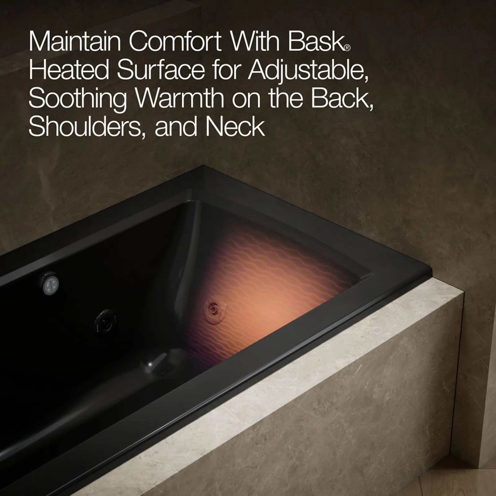 60" x 30" alcove whirlpool bath with Bask® heated surface, left drain^Kohler