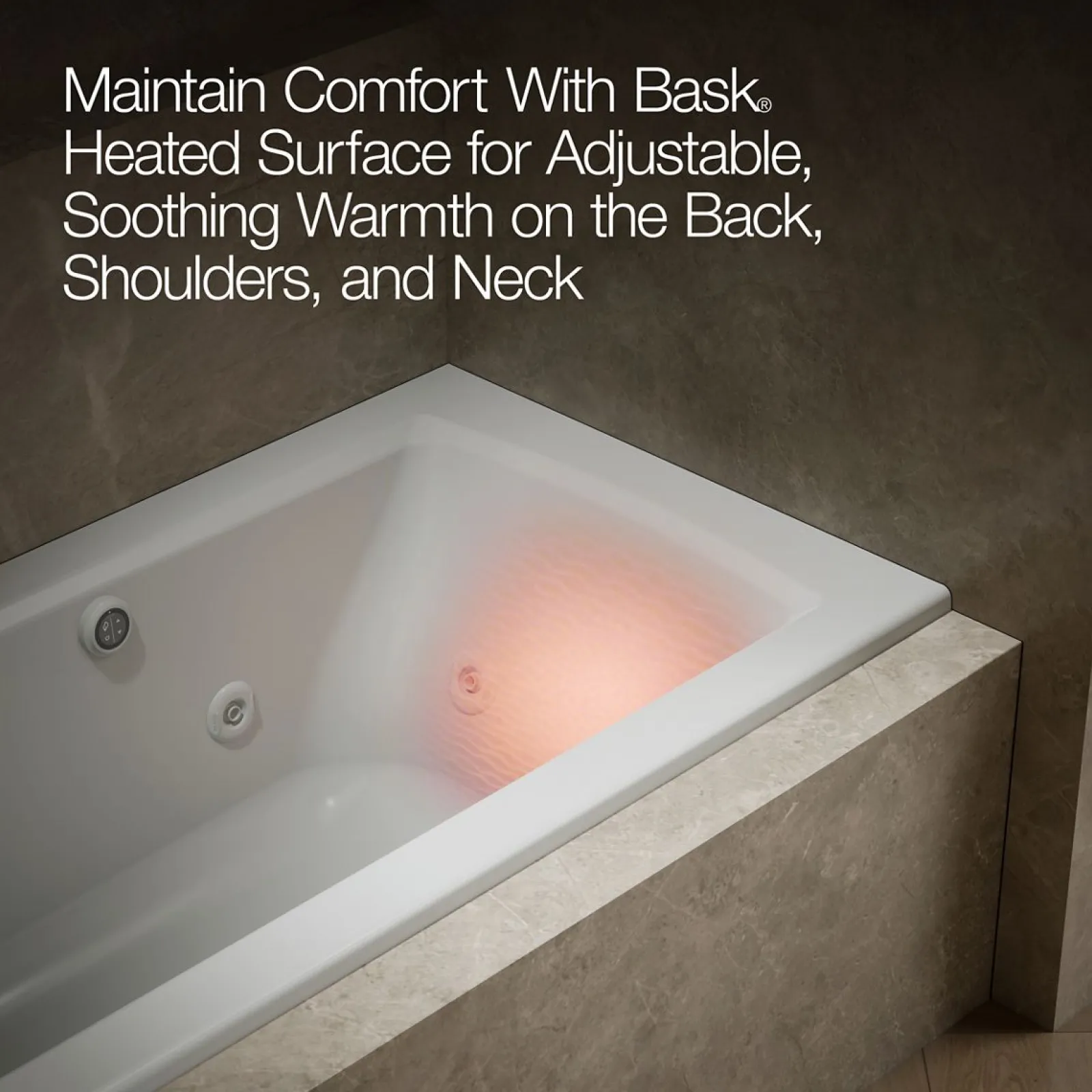60" x 30" alcove whirlpool bath with Bask® heated surface, left drain^Kohler