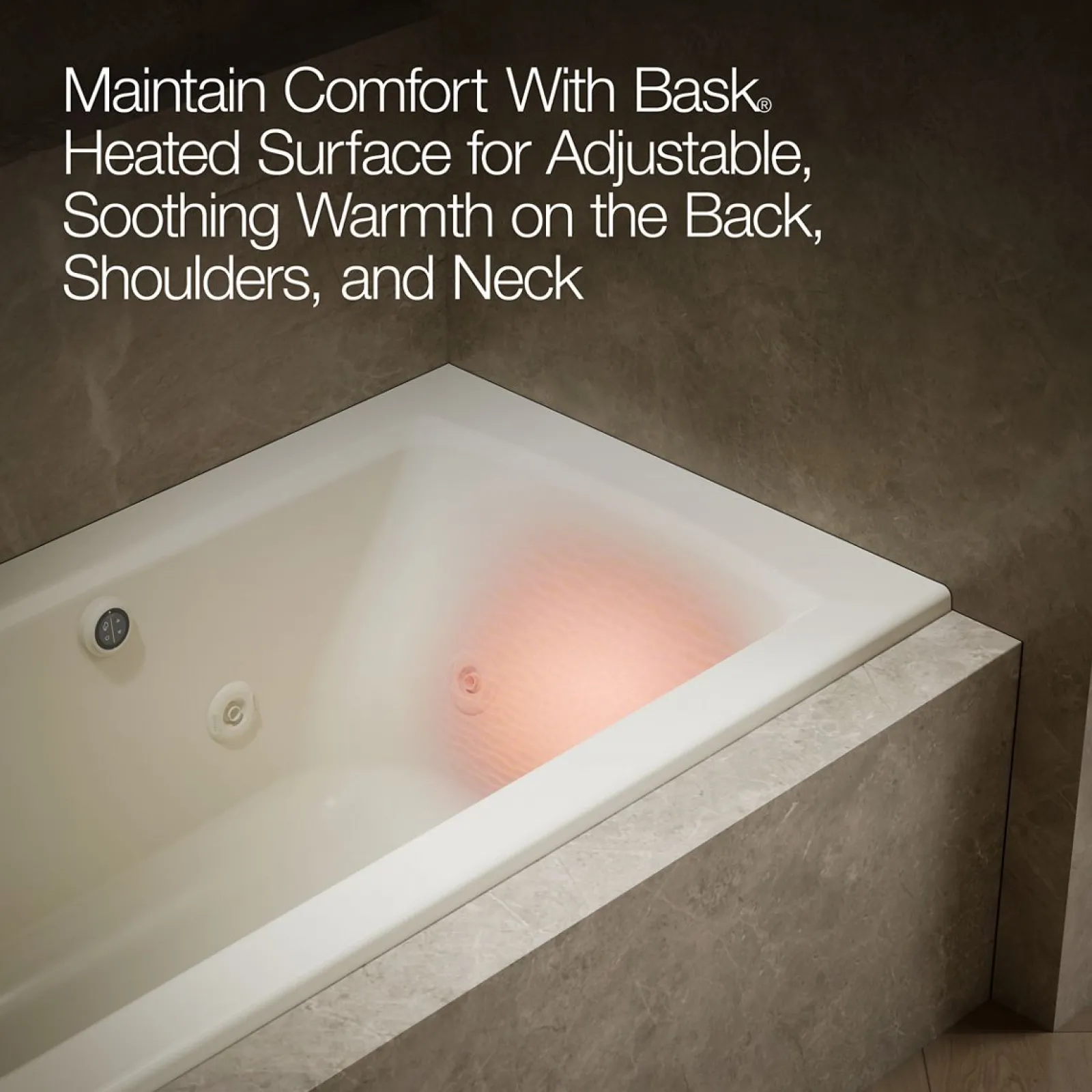 60" x 30" alcove whirlpool bath with Bask® heated surface, left drain^Kohler