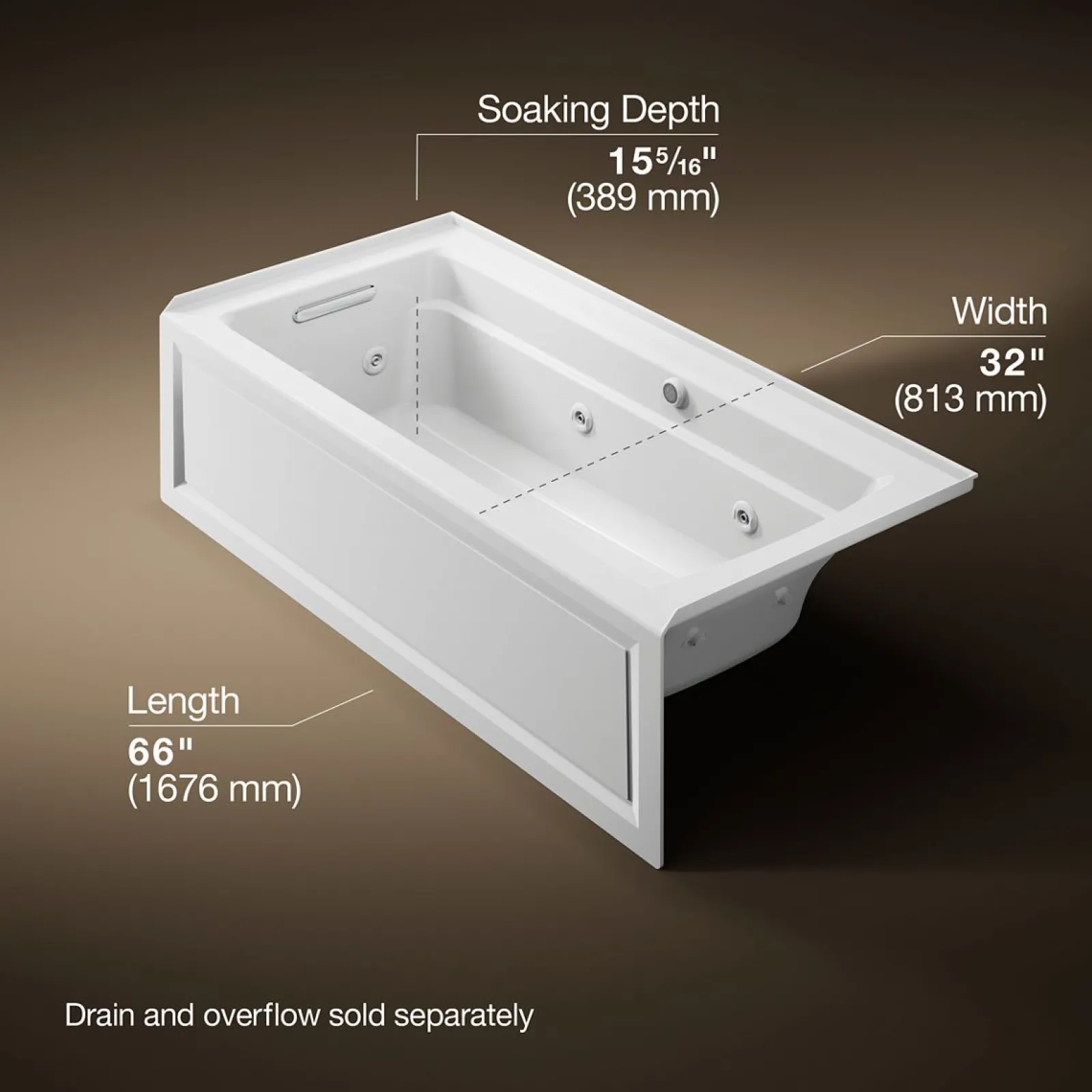 66" x 32" alcove whirlpool bath with Bask® heated surface, left drain^Kohler Discount