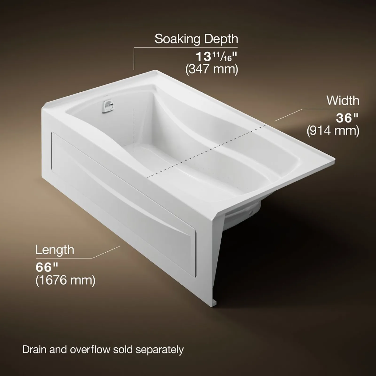66" x 36" drop-in/alcove Heated BubbleMassage™ air bath, left drain^Kohler Hot