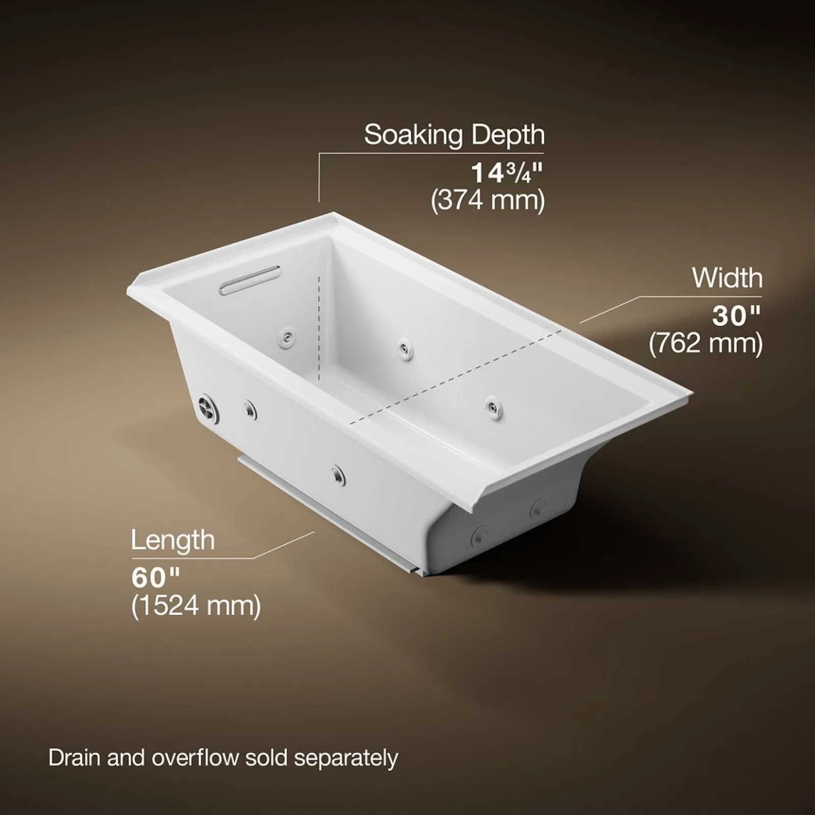 60" x 30" drop-in/alcove heated whirlpool bath, left drain^Kohler Outlet