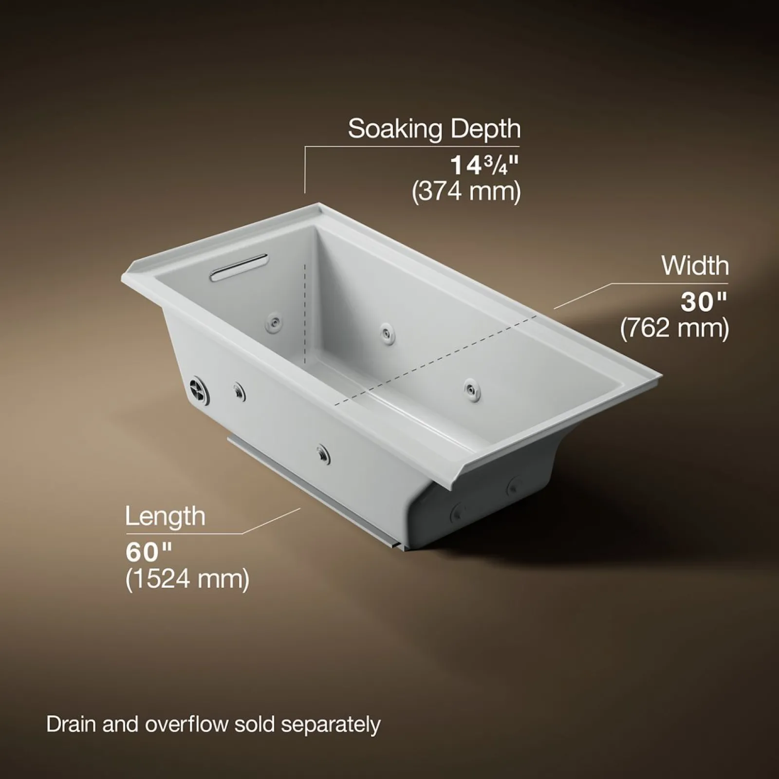 60" x 30" drop-in/alcove heated whirlpool bath, left drain^Kohler Outlet