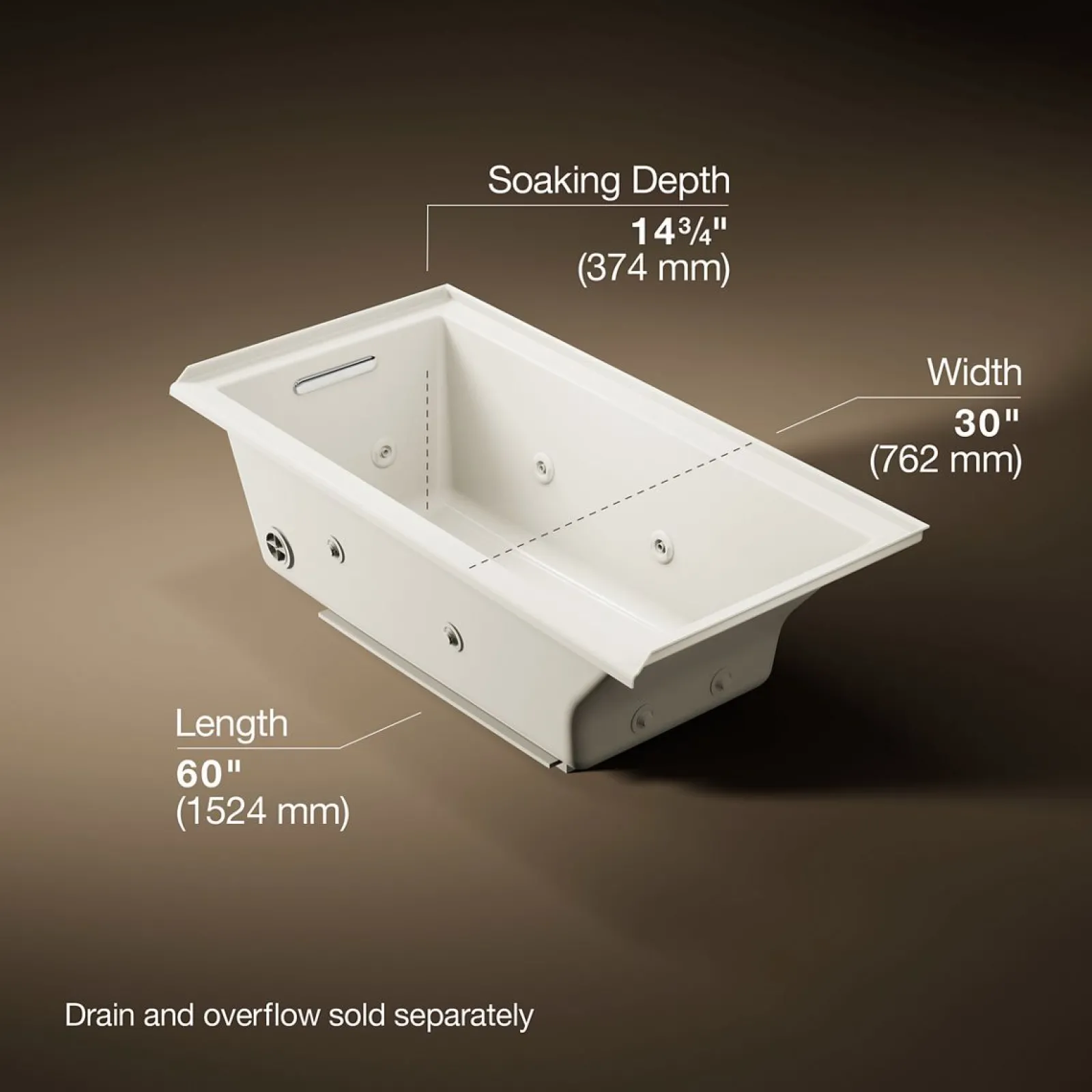 60" x 30" drop-in/alcove heated whirlpool bath, left drain^Kohler Outlet
