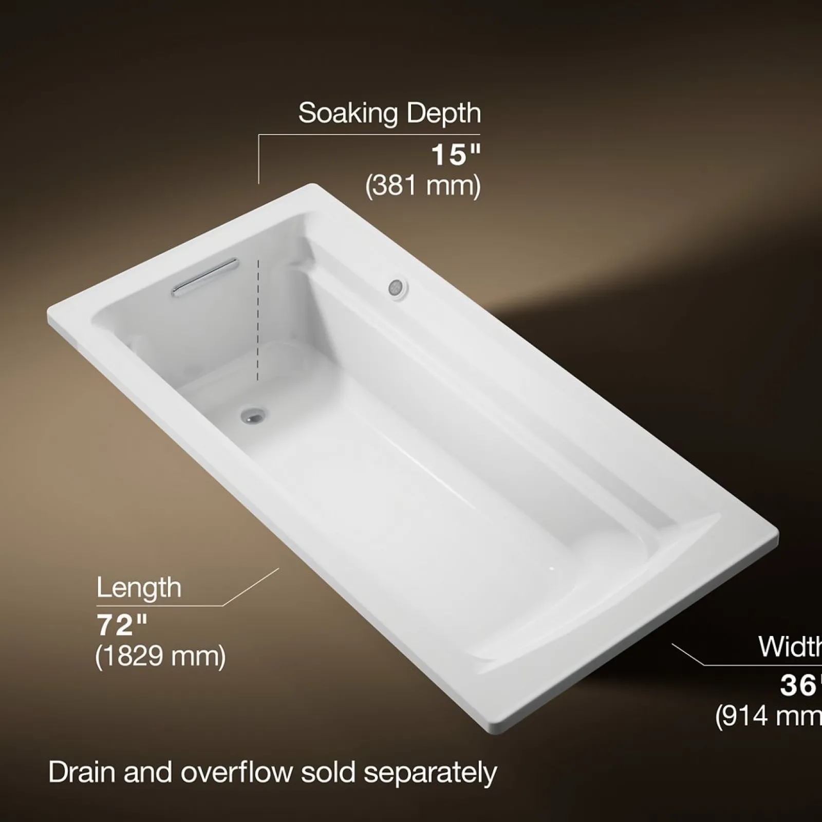 72" x 36" drop-in bath with Bask® heated surface^Kohler Best