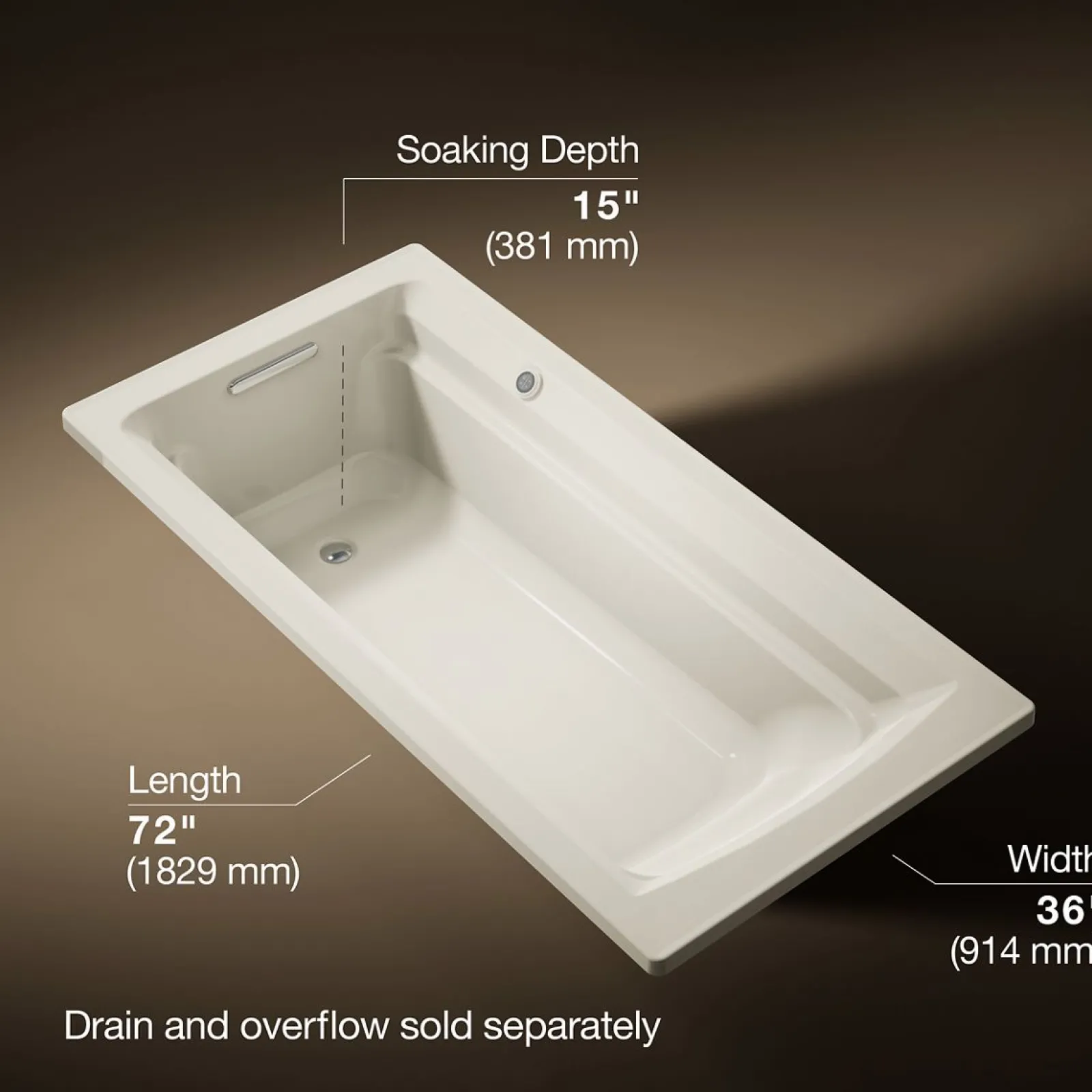 72" x 36" drop-in bath with Bask® heated surface^Kohler Best