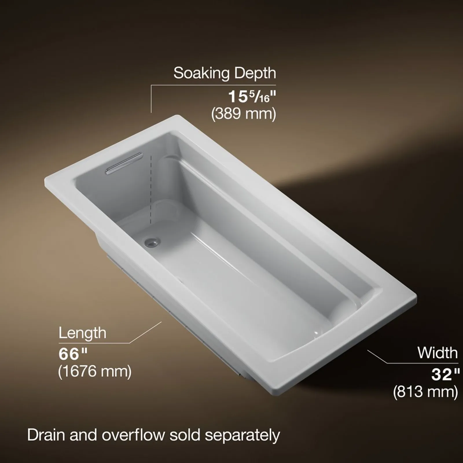 66" x 32" drop-in bath with Bask® heated surface^Kohler New