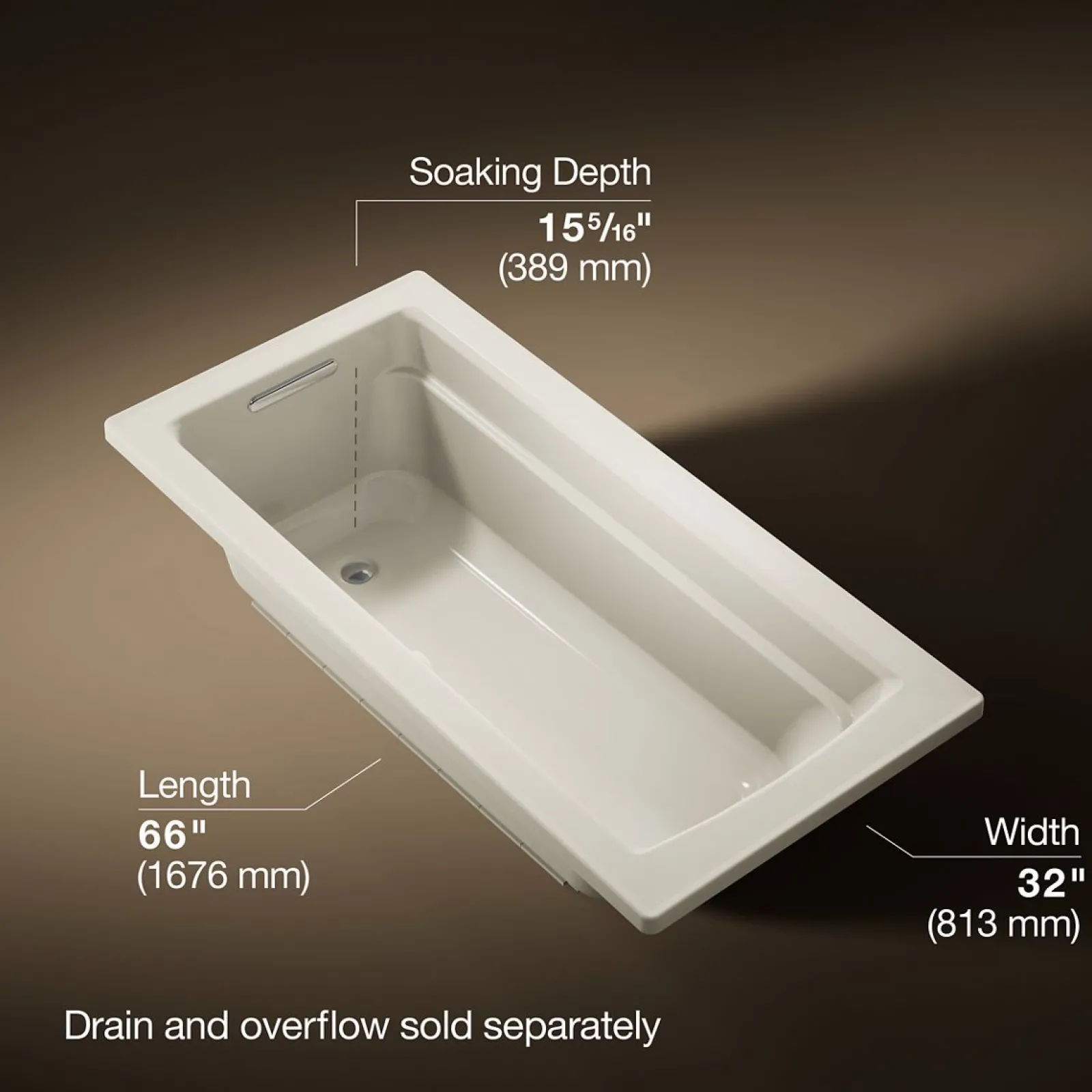 66" x 32" drop-in bath with Bask® heated surface^Kohler New