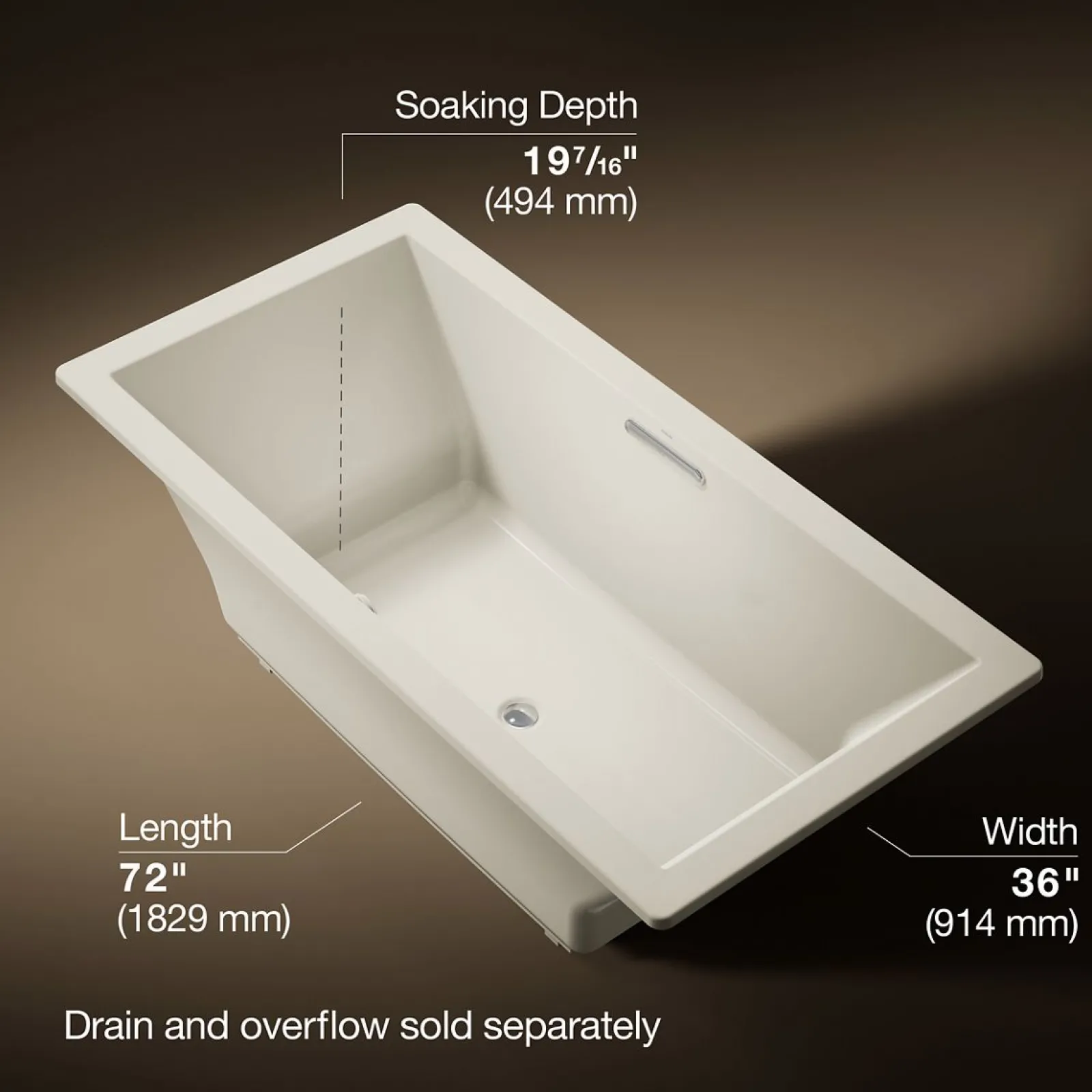 72" x 36" drop-in bath with Bask® heated surface^Kohler Discount