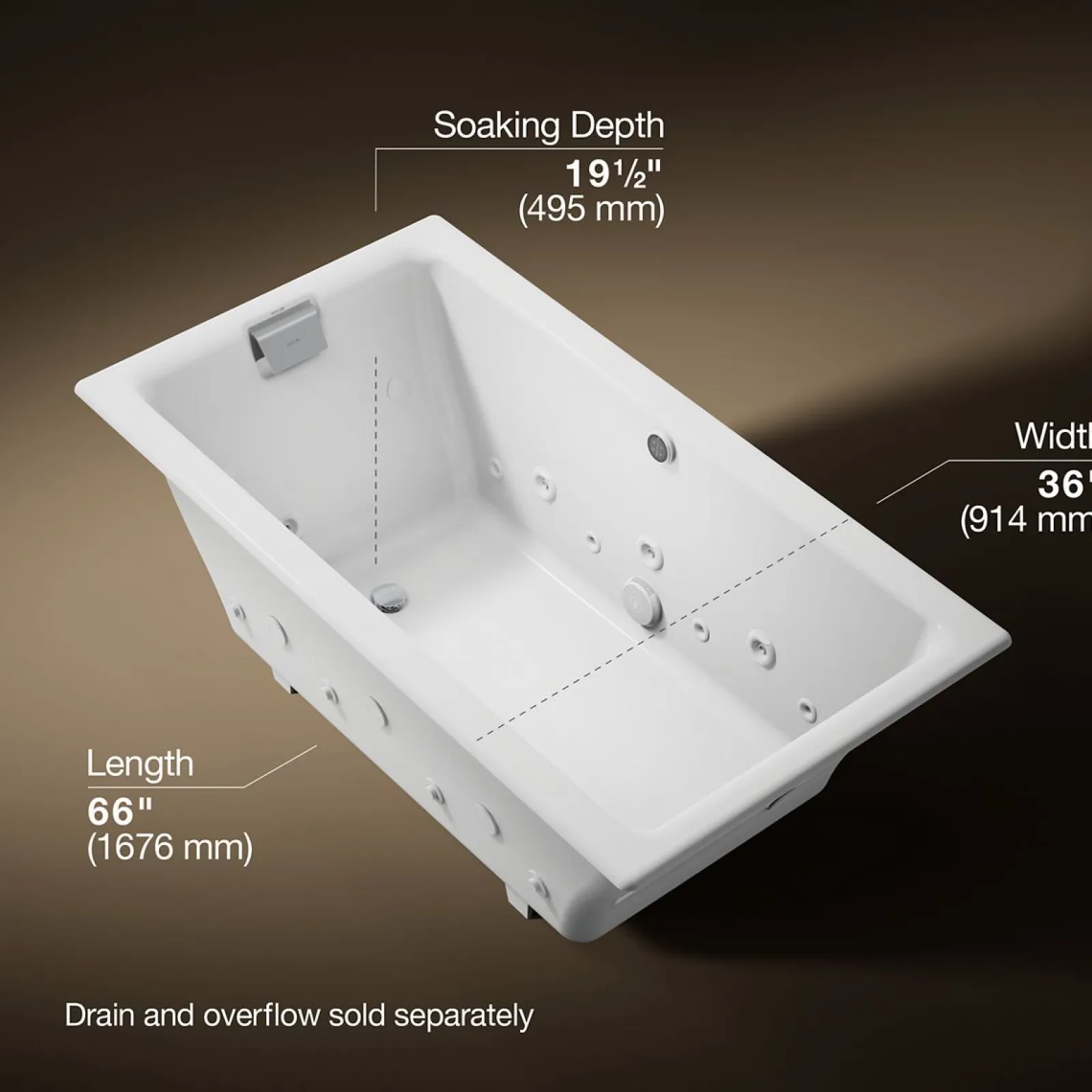 66" x 36" drop-in Effervescence whirlpool bath^Kohler Hot
