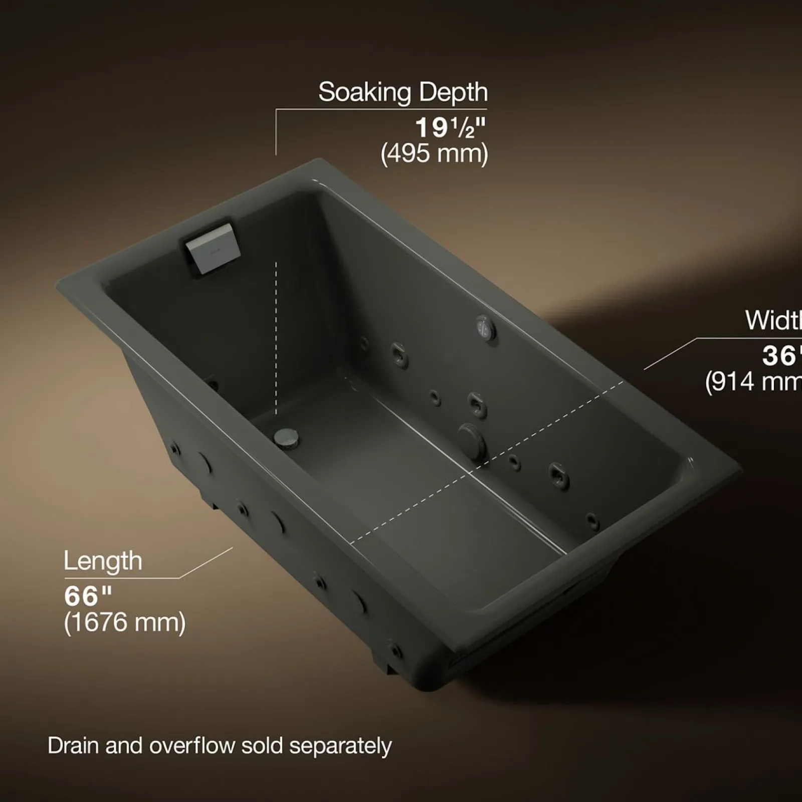 66" x 36" drop-in Effervescence whirlpool bath^Kohler Hot