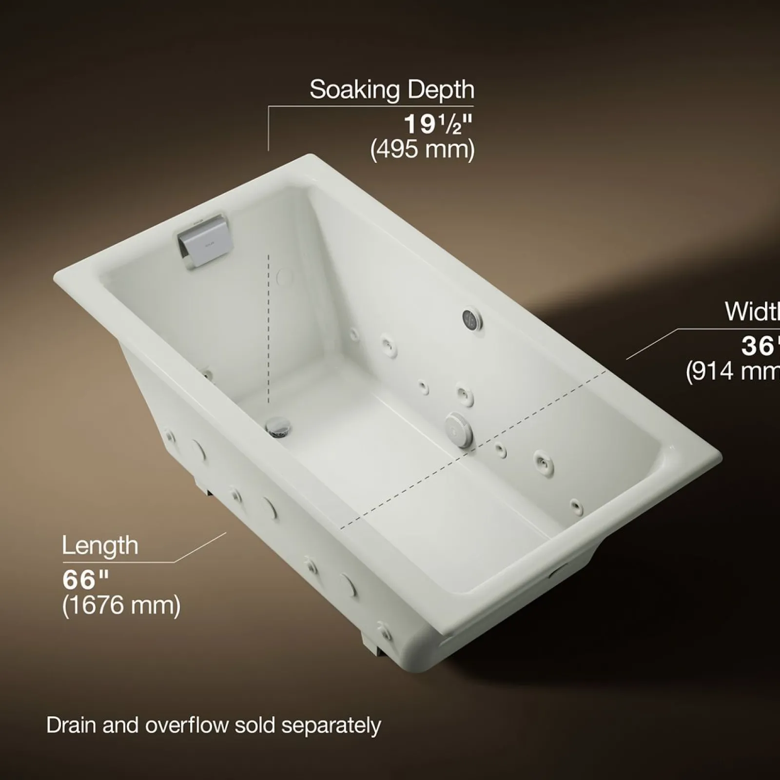 66" x 36" drop-in Effervescence whirlpool bath^Kohler Hot