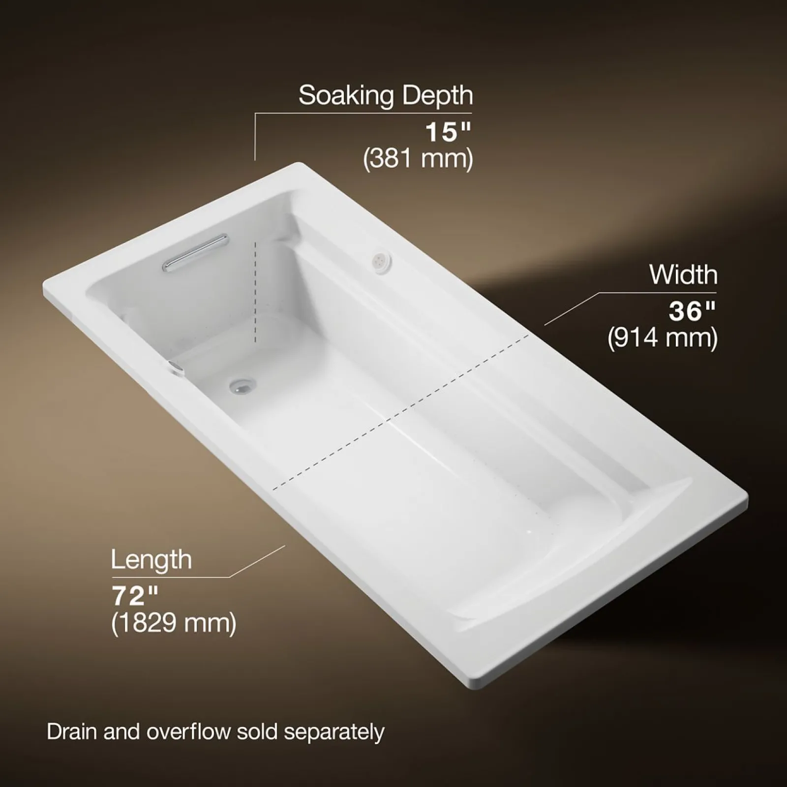 72" x 36" drop-in Heated BubbleMassage™ air bath with Bask® heated surface^Kohler Sale
