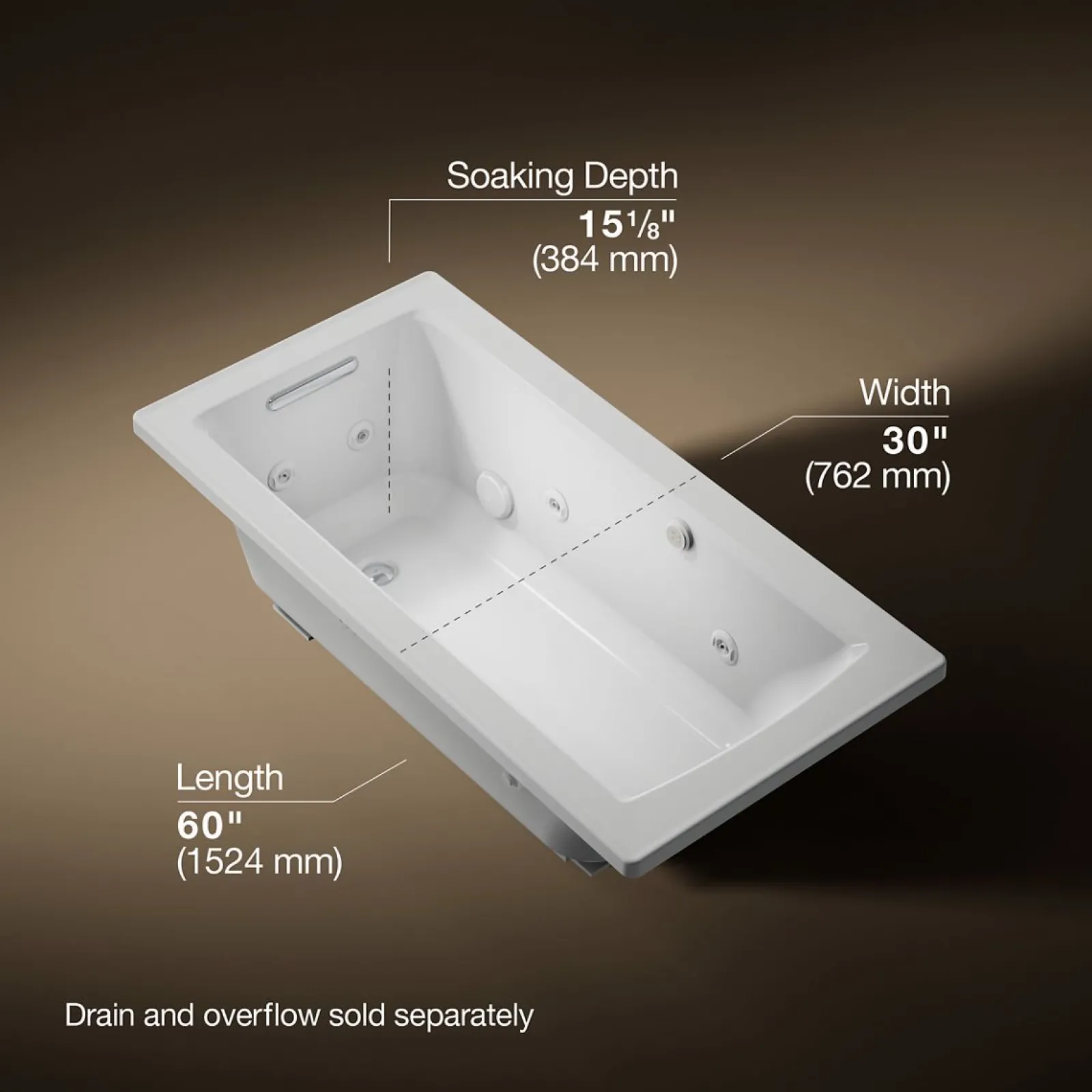 60" x 30" drop-in Heated BubbleMassage™ air bath with whirlpool^Kohler Sale